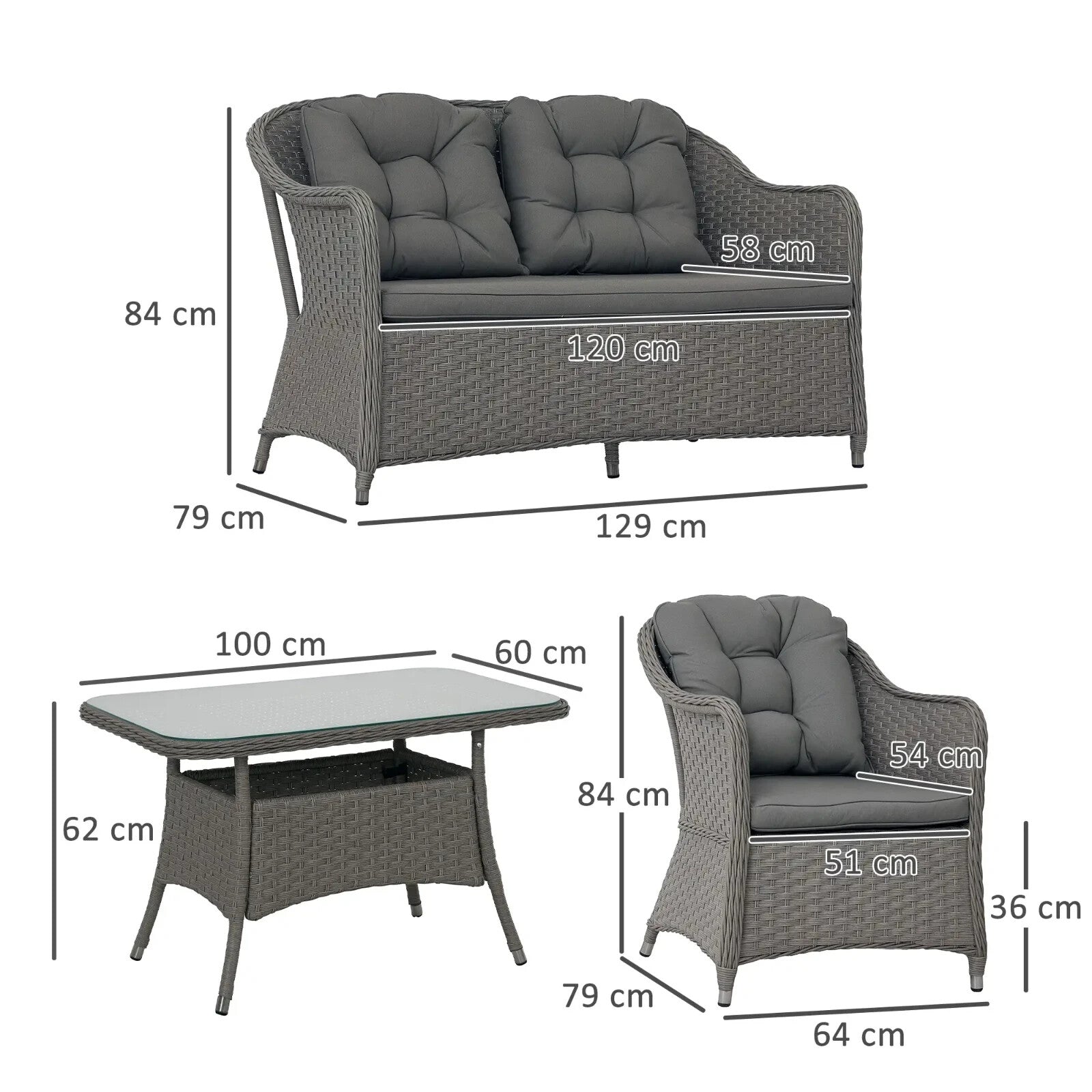 Four Piece Rattan Garden Furniture Set w/ Glass Top Table Outdoor Patio Seating - Home and Garden Furniture Shop - rustic - furniture