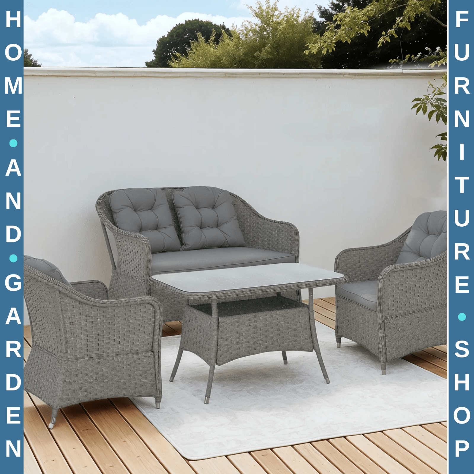 Four Piece Rattan Garden Furniture Set w/ Glass Top Table Outdoor Patio Seating - Home and Garden Furniture Shop - rustic - furniture