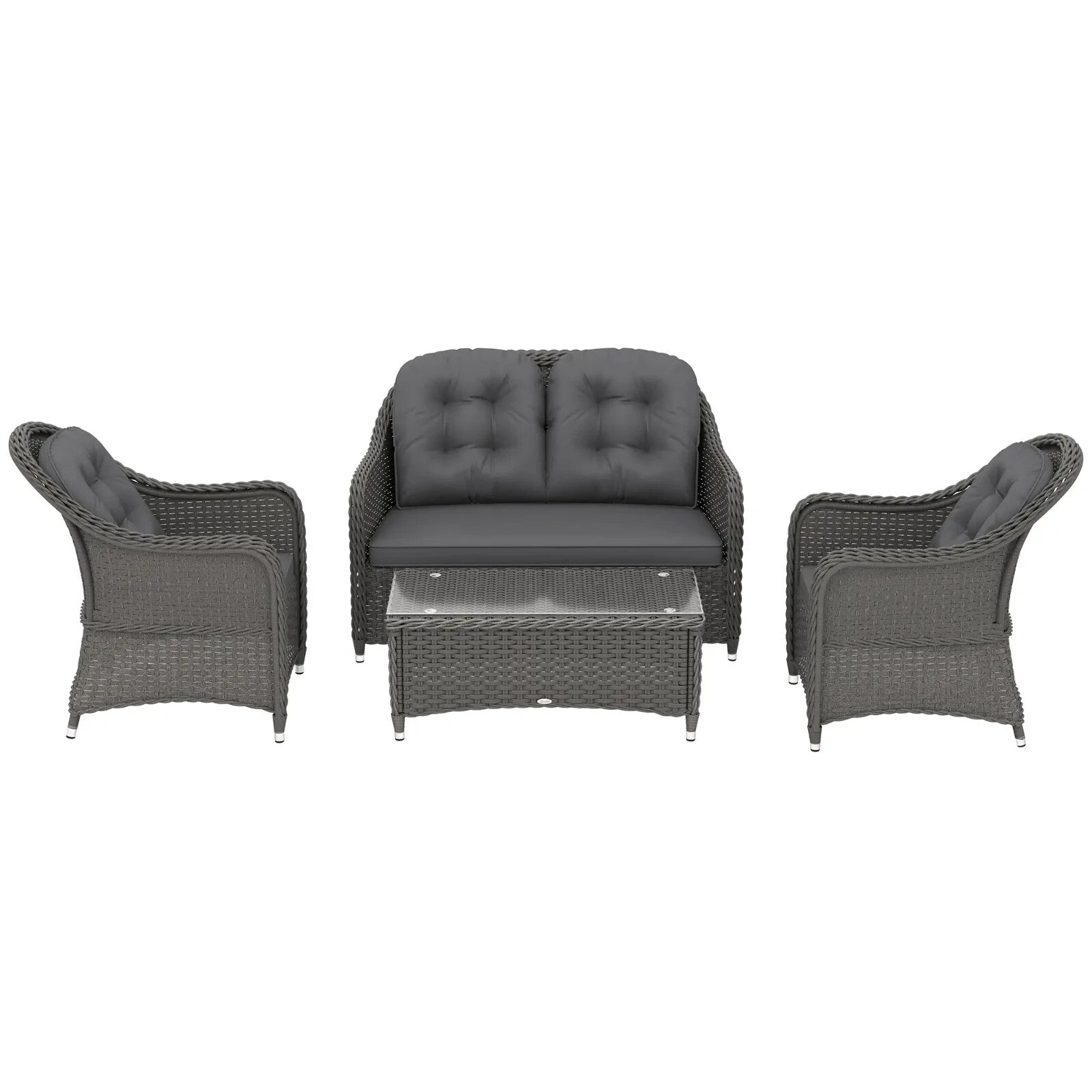 Four Piece Rattan Sofa Set w/ Glass Top Table Garden Outdoor Patio Furniture Set - Home and Garden Furniture Shop - rustic - furniture