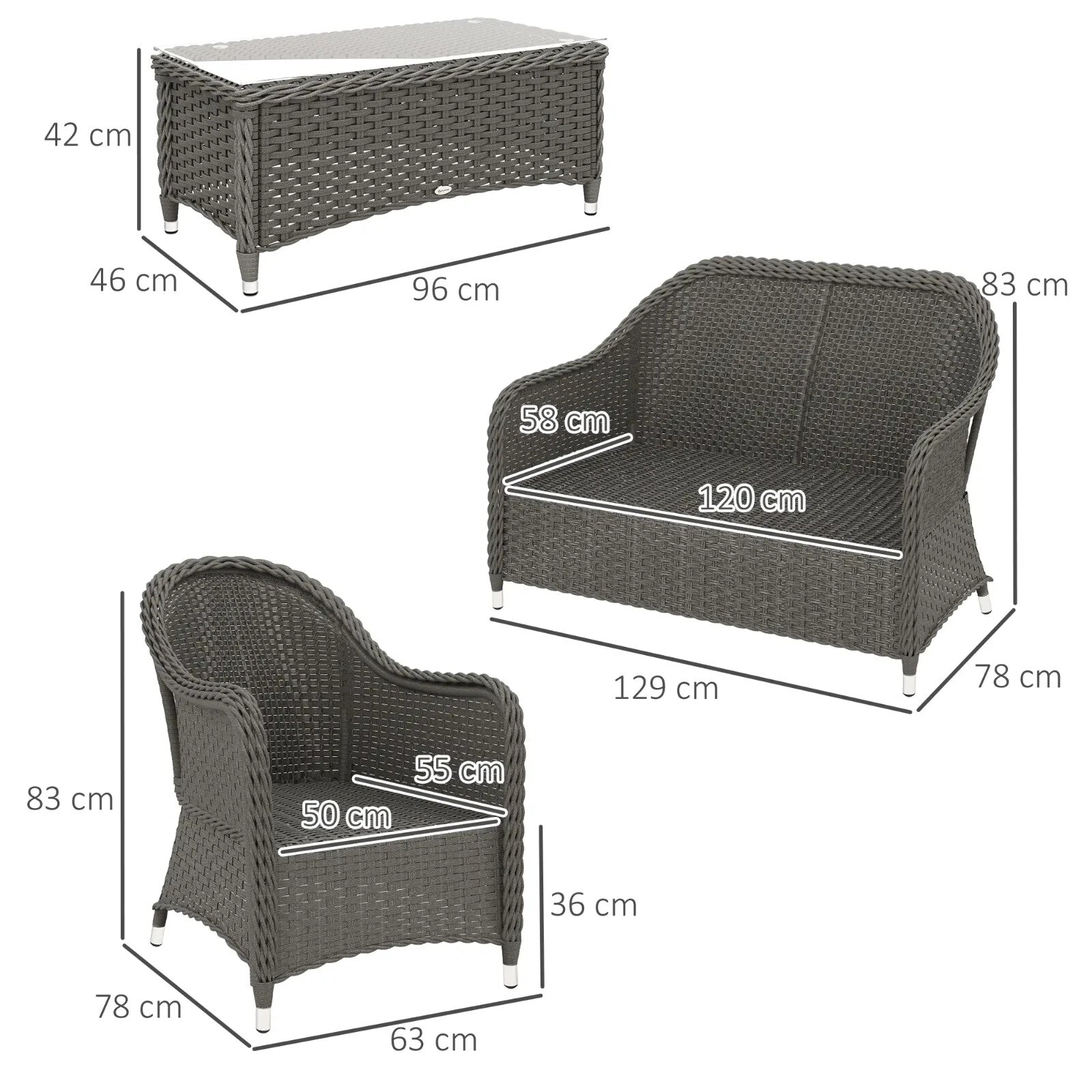 Four Piece Rattan Sofa Set w/ Glass Top Table Garden Outdoor Patio Furniture Set - Home and Garden Furniture Shop - rustic - furniture