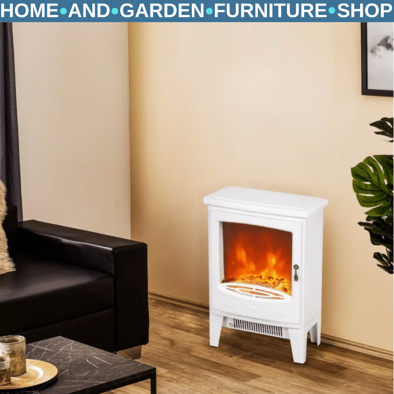 Freestanding Electric Fireplace Heater with Glass Door Flame Effect Living Room - Home and Garden Furniture Shop - rustic - furniture