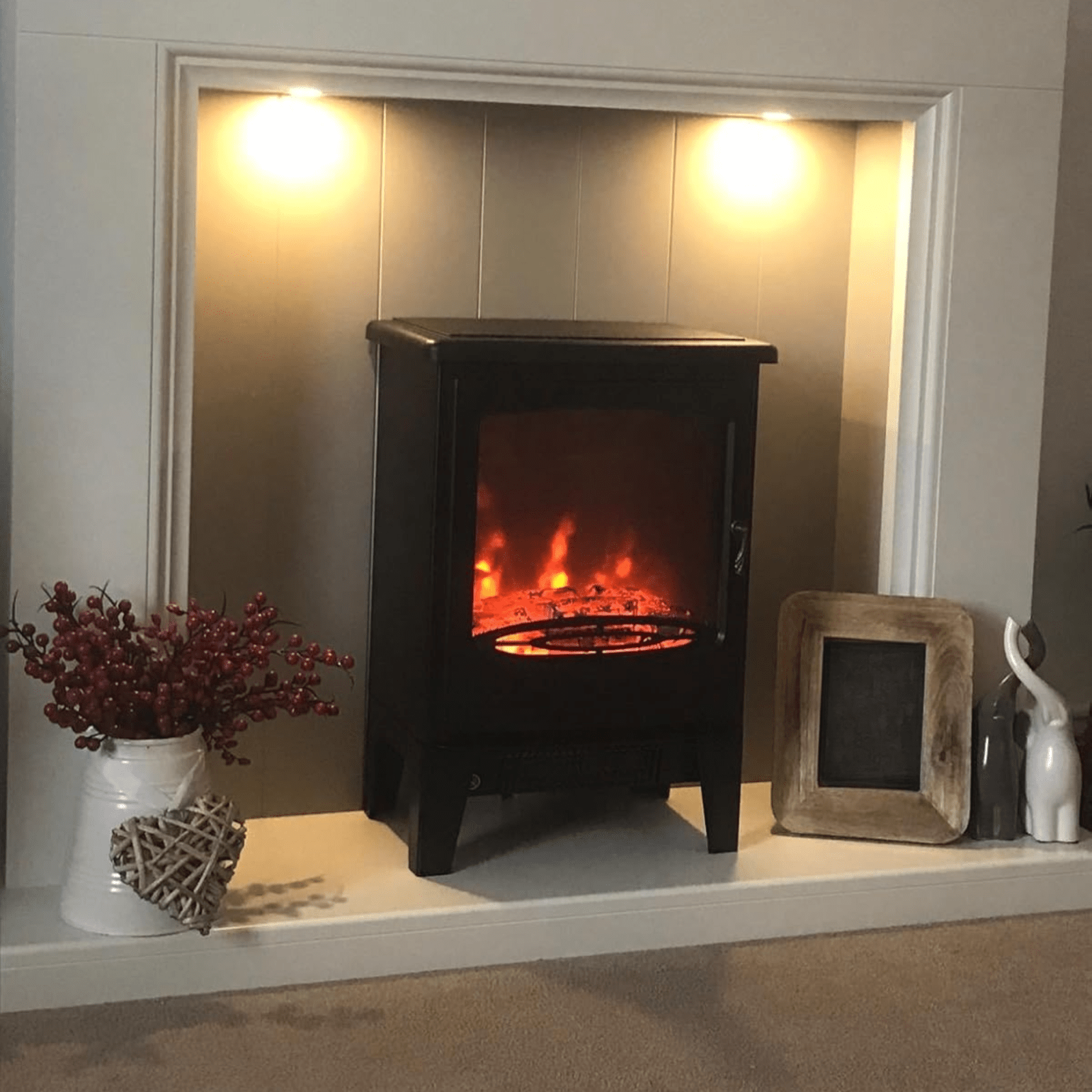 Freestanding Electric Fireplace Heater with Glass Door Flame Effect Living Room - Home and Garden Furniture Shop - rustic - furniture