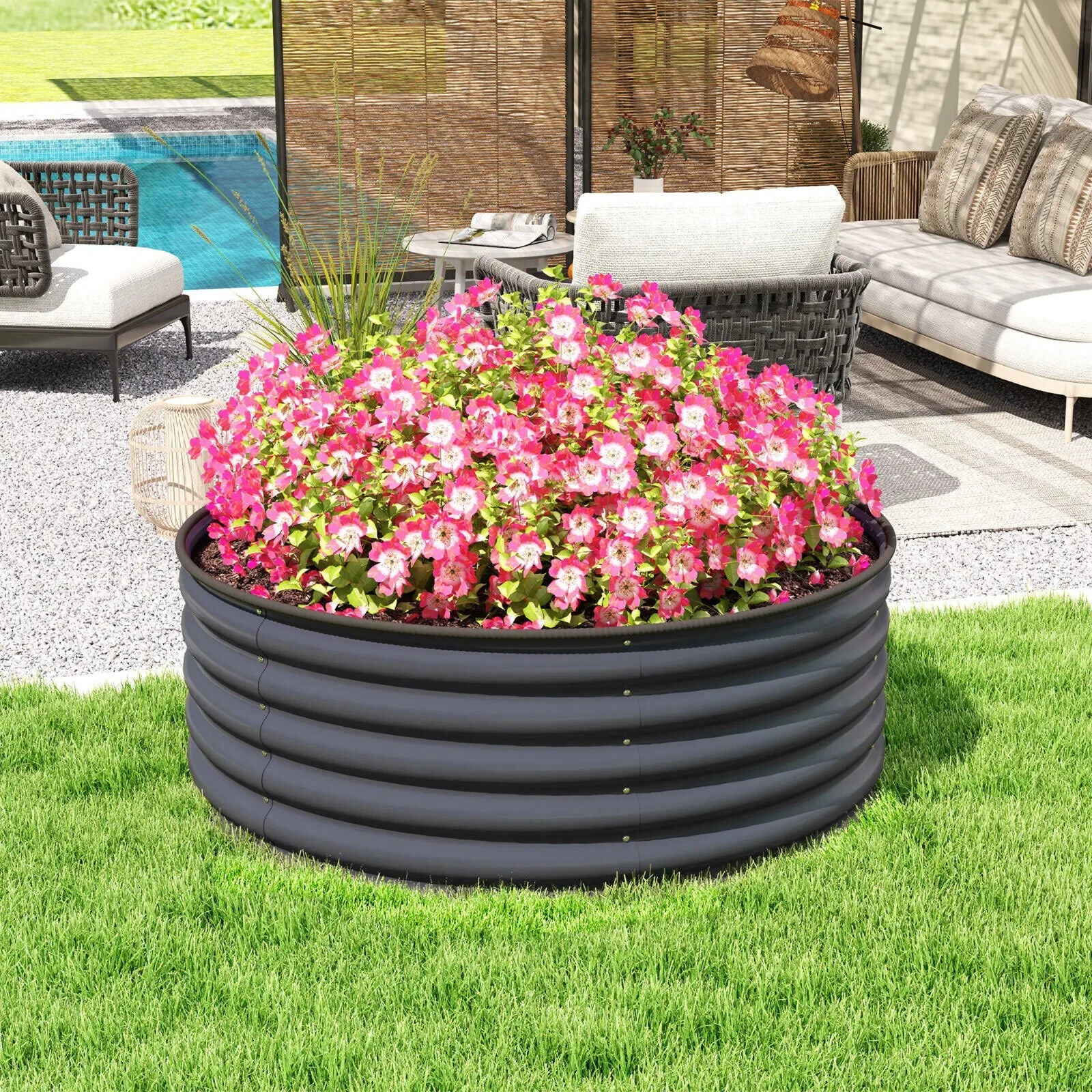 Galvanised Raised Garden Bed 120 x 120 x 43 cm Outdoor Planter Box with Gloves - Home and Garden Furniture Shop - #rustic - furniture#