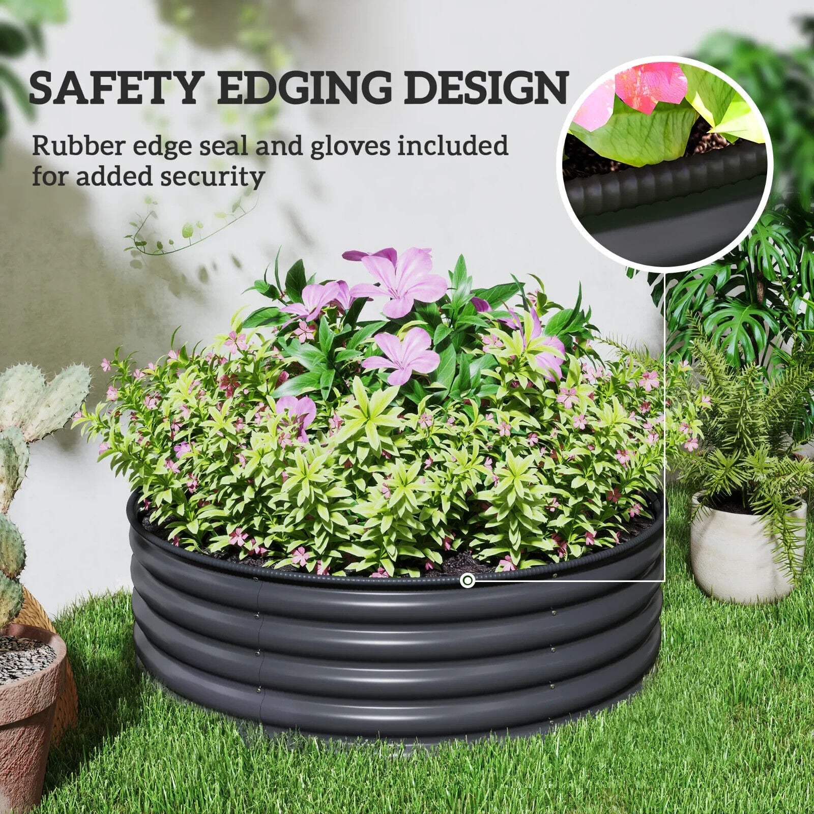 Galvanised Raised Garden Bed 120 x 120 x 43 cm Outdoor Planter Box with Gloves - Home and Garden Furniture Shop - #rustic - furniture#