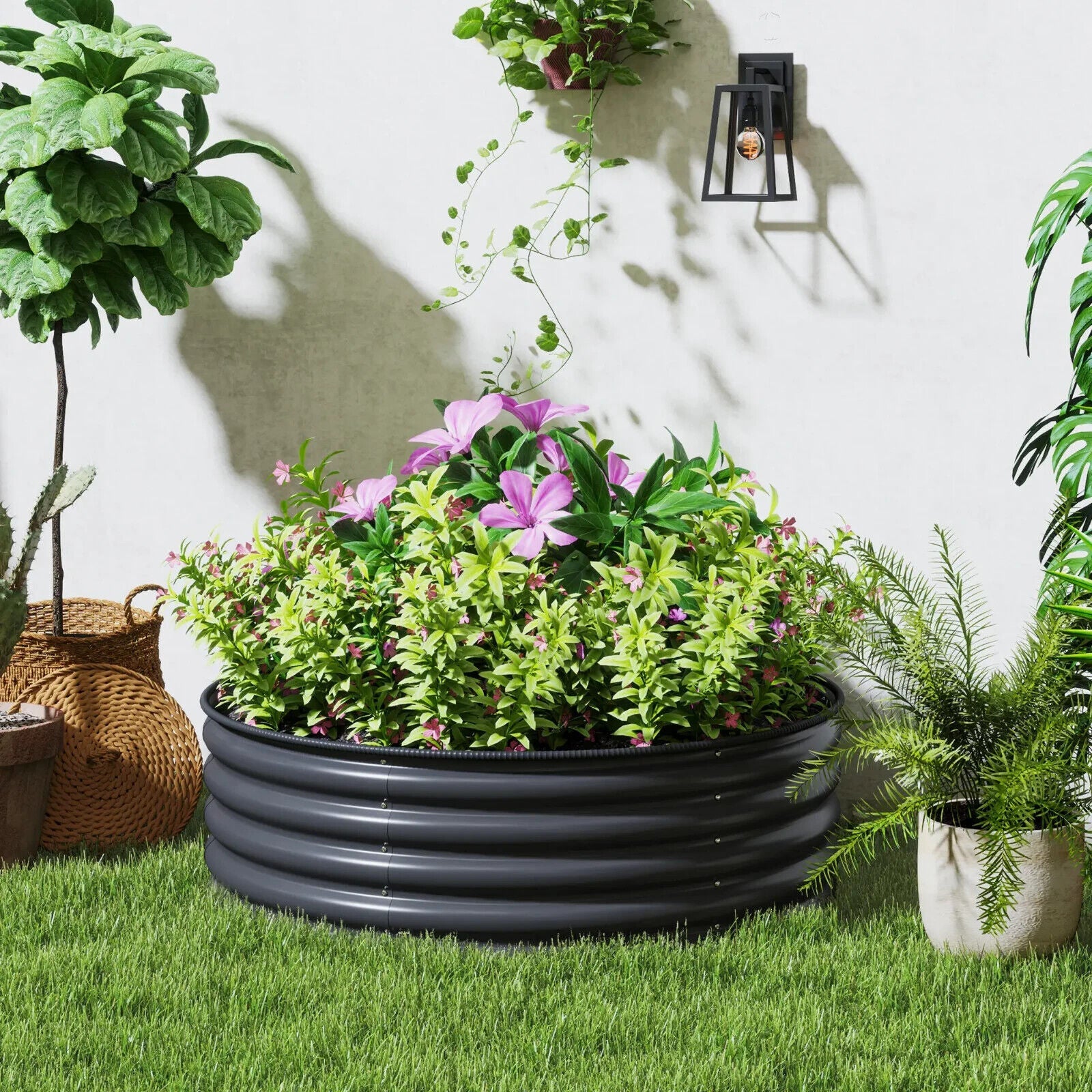 Galvanised Raised Garden Bed 120 x 120 x 43 cm Outdoor Planter Box with Gloves - Home and Garden Furniture Shop - #rustic - furniture#