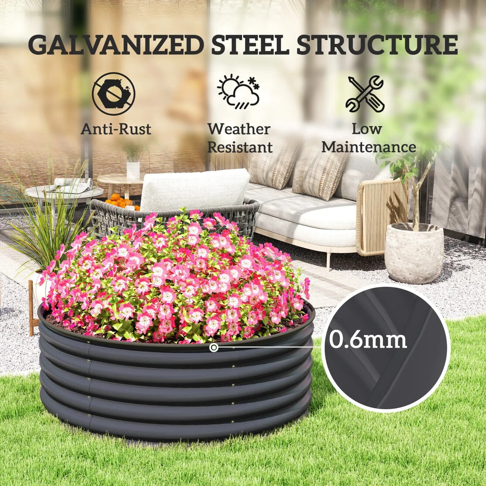 Galvanised Raised Garden Bed 120 x 120 x 43 cm Outdoor Planter Box with Gloves - Home and Garden Furniture Shop - #rustic - furniture#