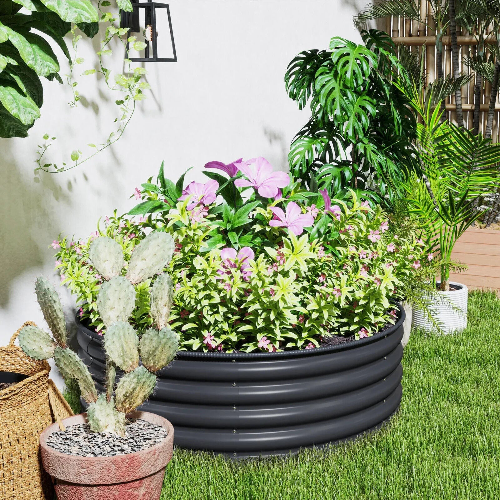 Galvanised Raised Garden Bed 120 x 120 x 43 cm Outdoor Planter Box with Gloves - Home and Garden Furniture Shop - #rustic - furniture#