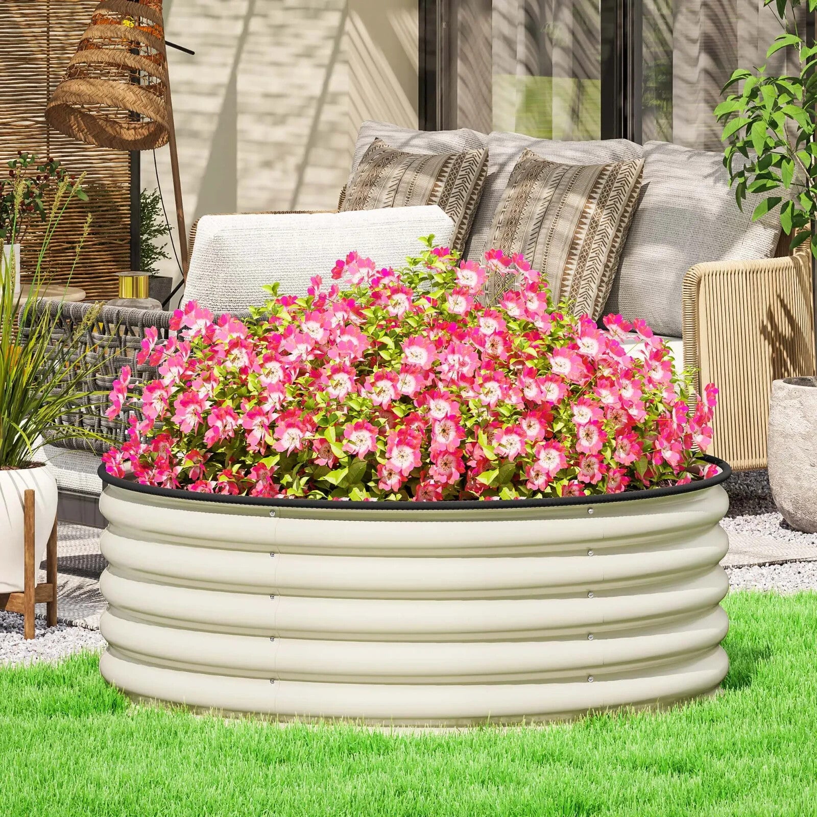 Galvanised Raised Garden Bed 120 x 120 x 43cm Outdoor Planter Box with Gloves - Home and Garden Furniture Shop - rustic - furniture