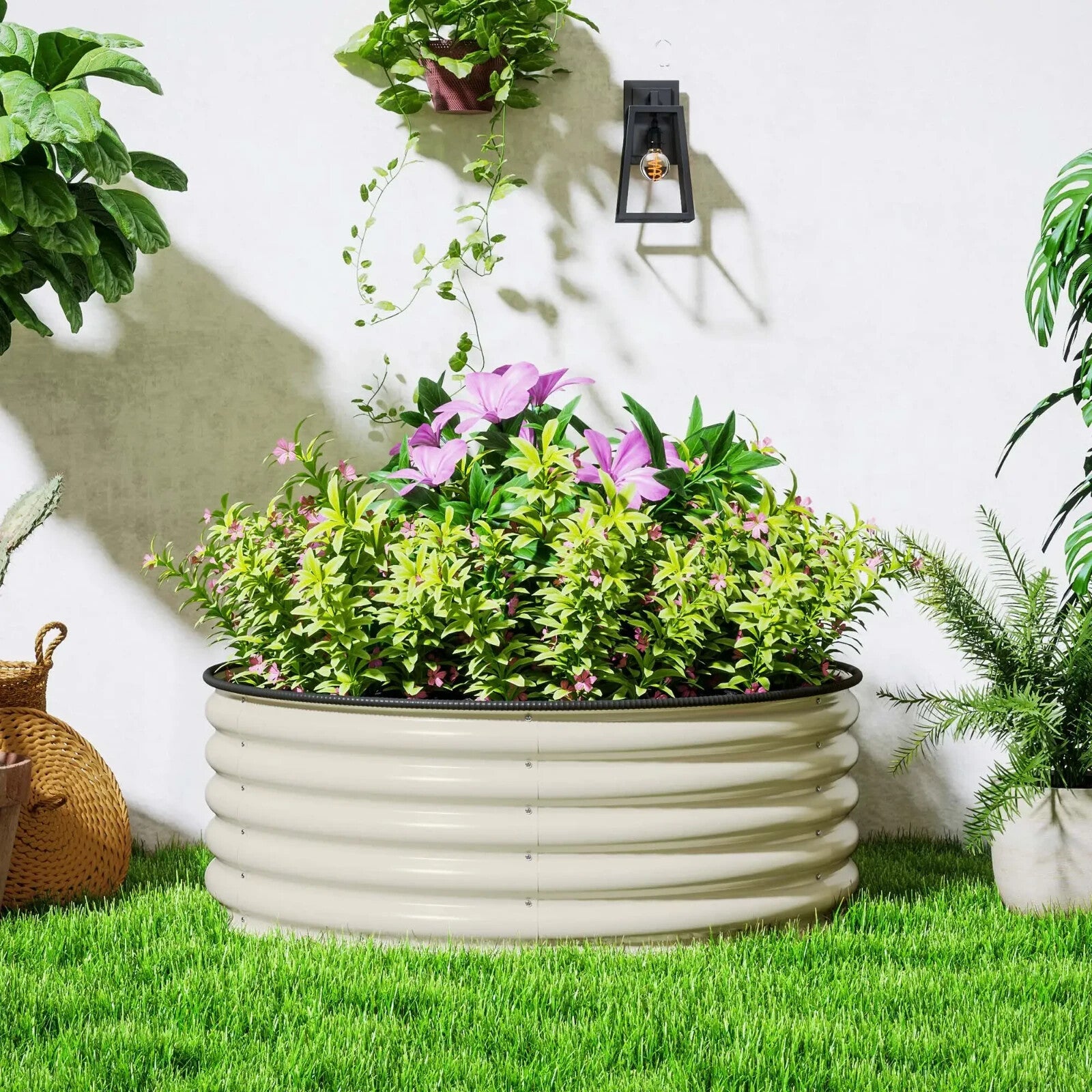 Galvanised Raised Garden Bed 120 x 120 x 43cm Outdoor Planter Box with Gloves - Home and Garden Furniture Shop - rustic - furniture