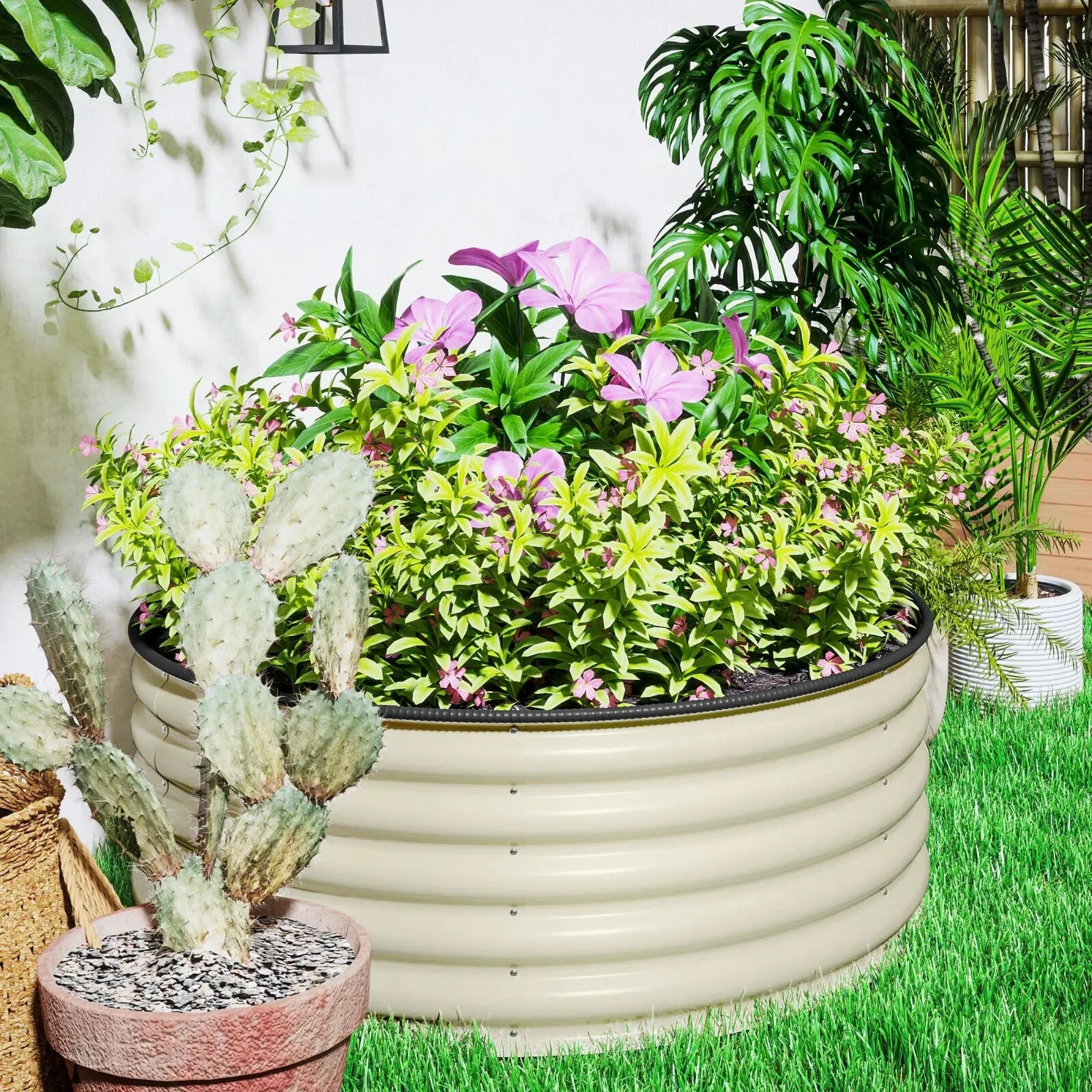 Galvanised Raised Garden Bed 120 x 120 x 43cm Outdoor Planter Box with Gloves - Home and Garden Furniture Shop - rustic - furniture