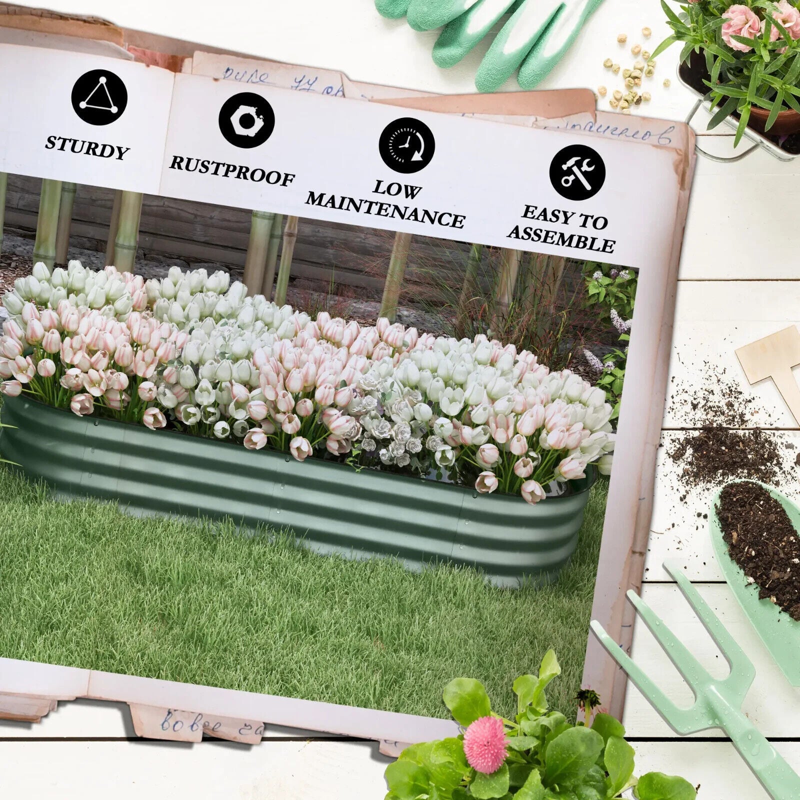 Galvanised Raised Garden Bed Planter Box with Safety Edging for Herbs Flowers - Home and Garden Furniture Shop - #rustic - furniture#
