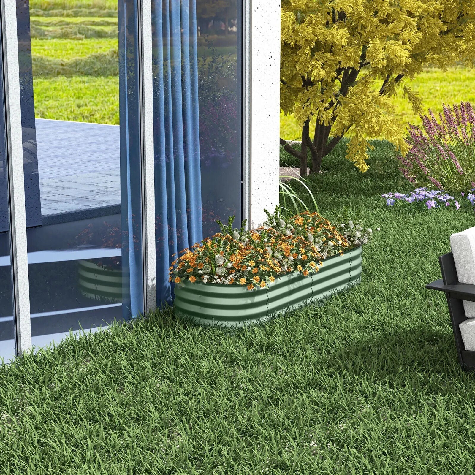 Galvanised Raised Garden Bed Planter Box with Safety Edging for Herbs Flowers - Home and Garden Furniture Shop - #rustic - furniture#
