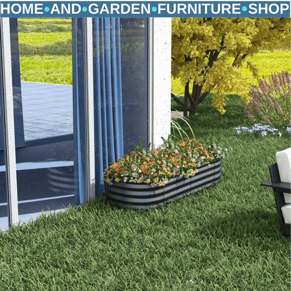 Galvanised Raised Garden Bed Steel Planter Box with Safety Edging for Herbs Grey - Home and Garden Furniture Shop - #rustic - furniture#