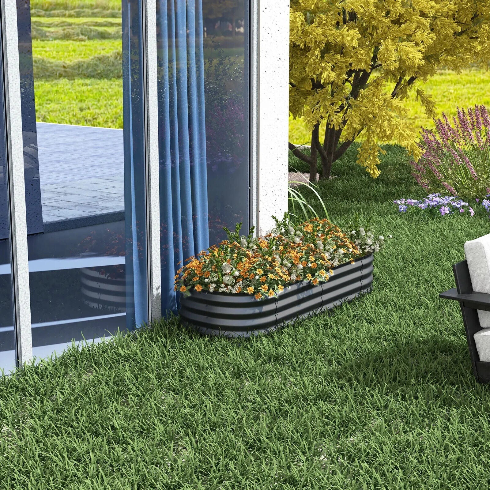 Galvanised Raised Garden Bed Steel Planter Box with Safety Edging for Herbs Grey - Home and Garden Furniture Shop - #rustic - furniture#