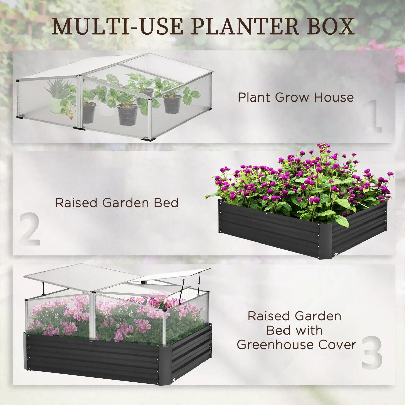 Galvanised Raised Garden Bed with Greenhouse Cover Outdoor Planter Box Dark Grey - Home and Garden Furniture Shop - #rustic - furniture#