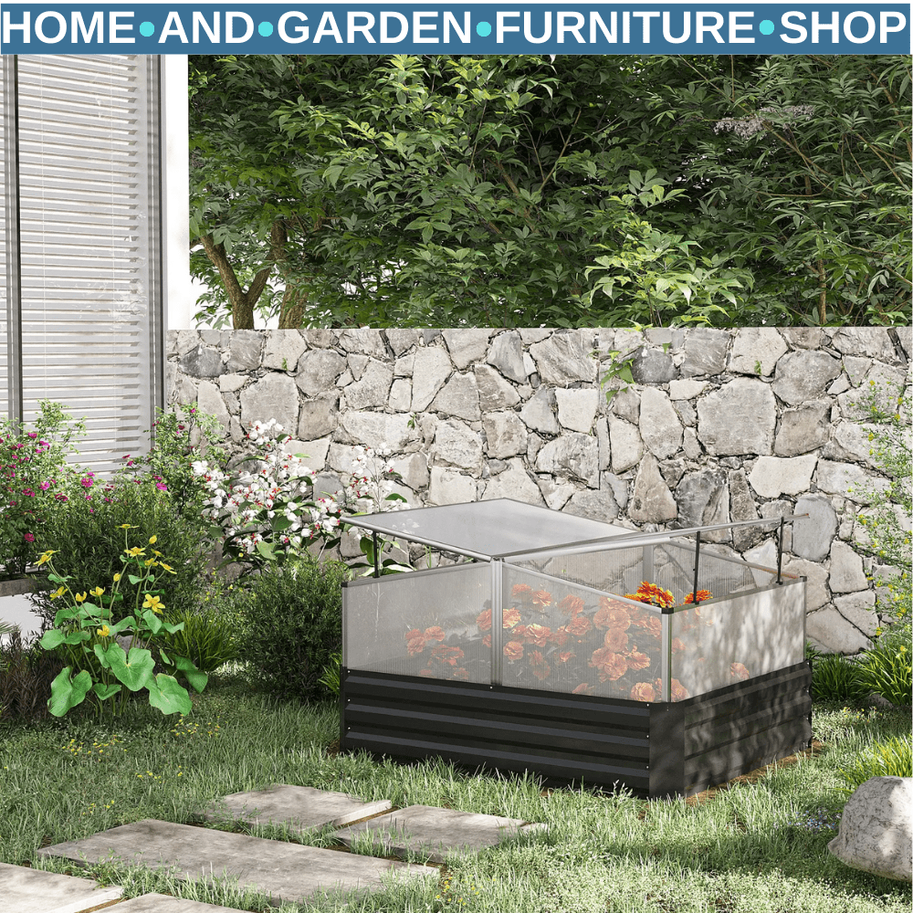 Galvanised Raised Garden Bed with Greenhouse Cover Outdoor Planter Box Dark Grey - Home and Garden Furniture Shop - rustic - furniture