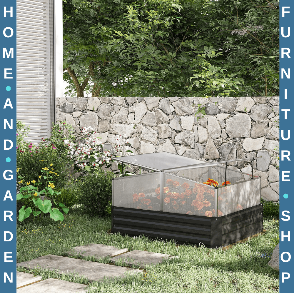 Galvanised Raised Garden Bed with Greenhouse Cover Outdoor Planter Box Dark Grey - Home and Garden Furniture Shop - rustic - furniture