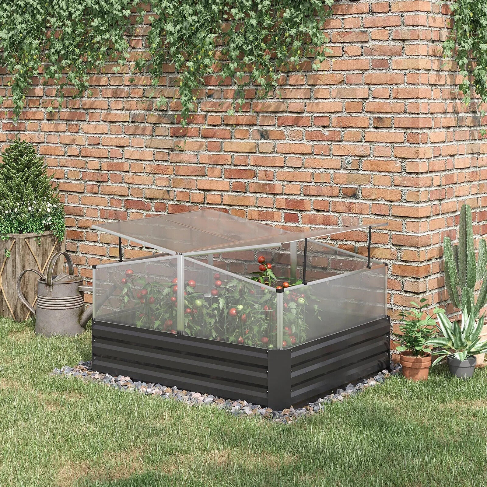 Galvanised Raised Garden Bed with Greenhouse Cover Outdoor Planter Box Dark Grey - Home and Garden Furniture Shop - #rustic - furniture#