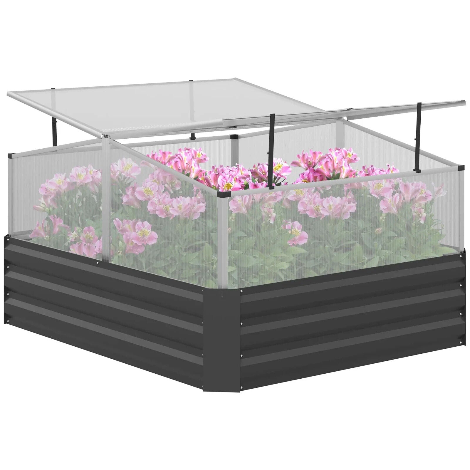 Galvanised Raised Garden Bed with Greenhouse Cover Outdoor Planter Box Dark Grey - Home and Garden Furniture Shop - #rustic - furniture#
