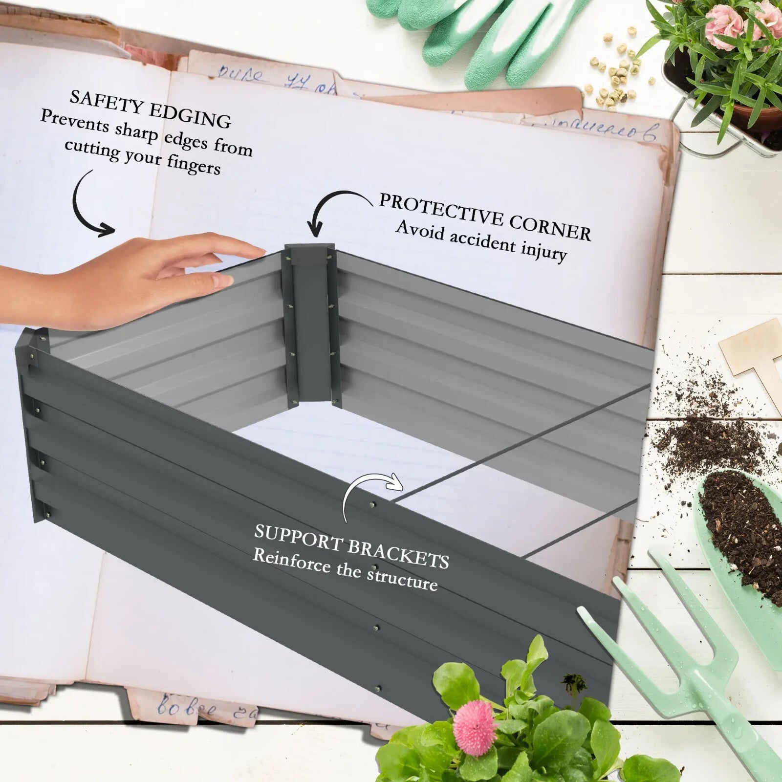 Galvanised Raised Garden Planter Box Rectangular Outdoor Bed with Safety Edging - Home and Garden Furniture Shop - rustic - furniture