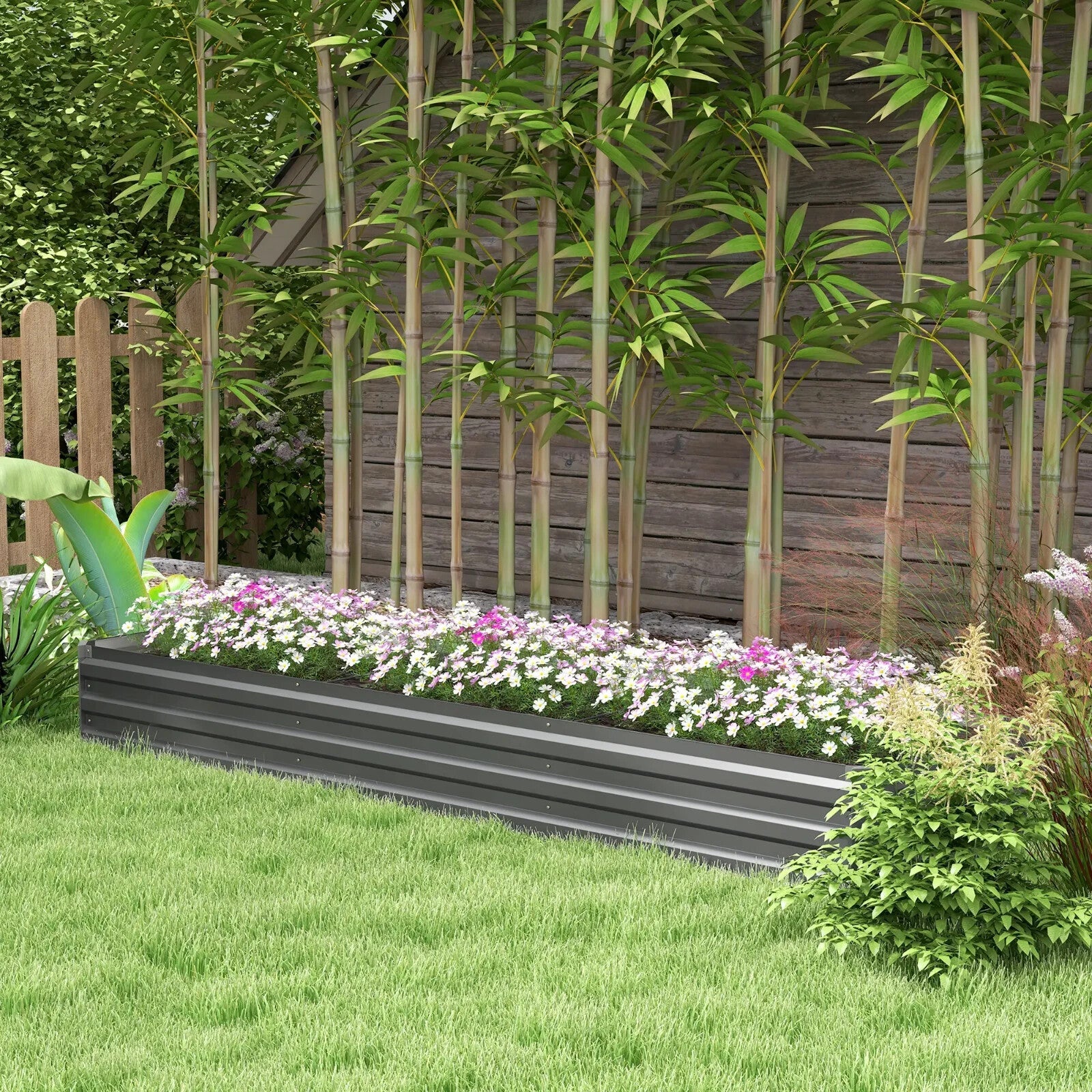 Galvanised Raised Garden Planter Box Rectangular Outdoor Bed with Safety Edging - Home and Garden Furniture Shop - rustic - furniture