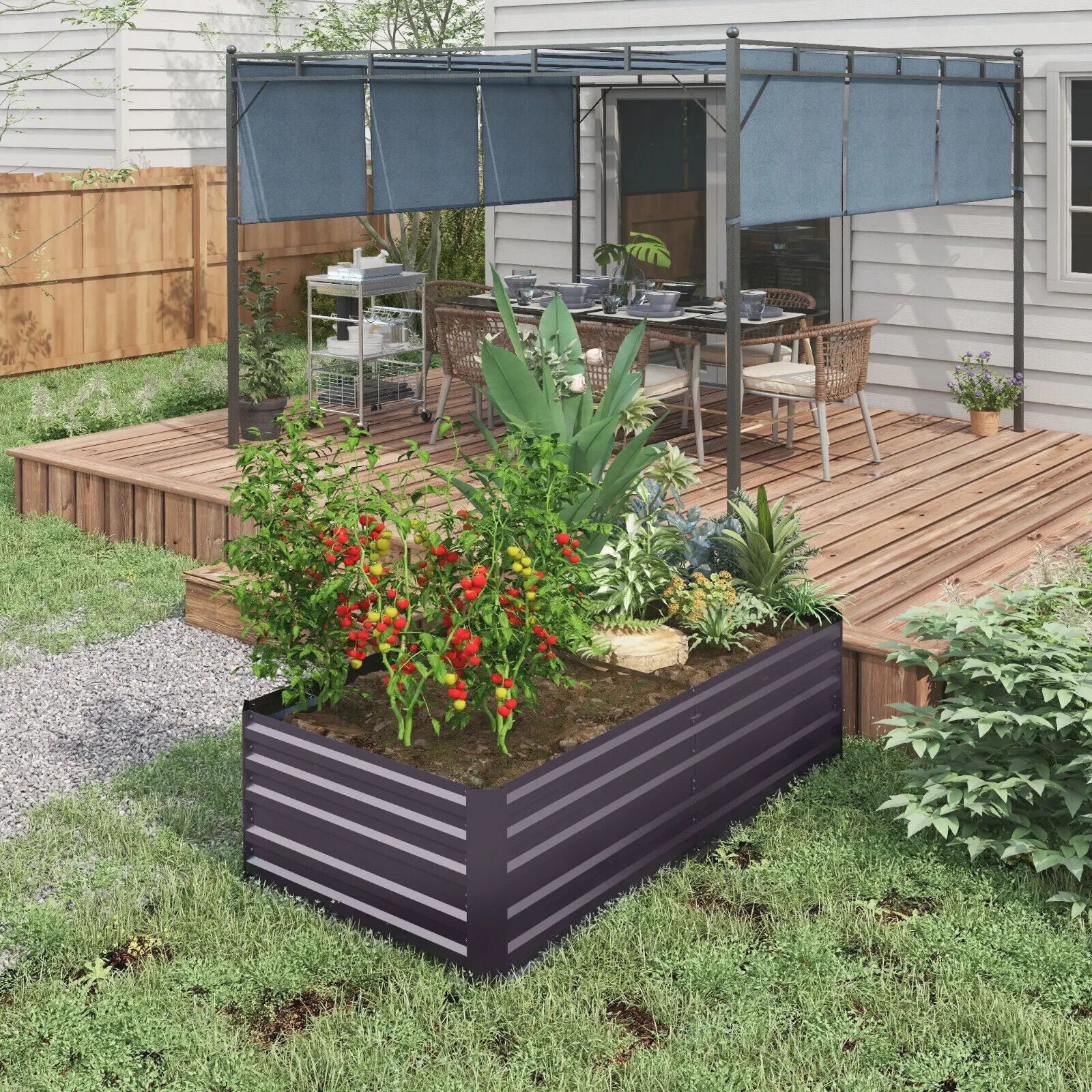 Galvanised Steel Raised Garden Beds Outdoor Planter Grey with Rods 180x90x59cm - Home and Garden Furniture Shop - #rustic - furniture#