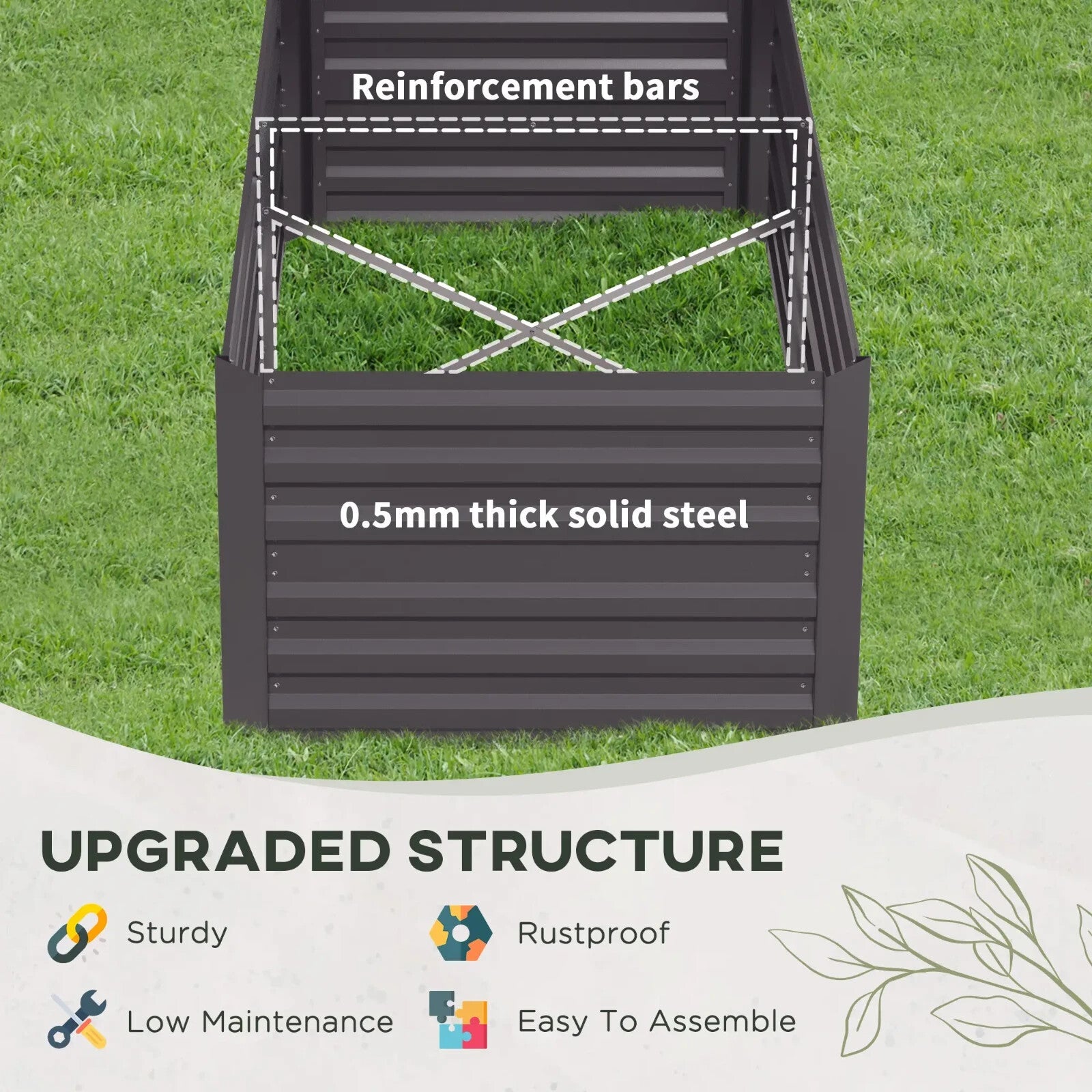 Galvanised Steel Raised Garden Beds Outdoor Planter Grey with Rods 180x90x59cm - Home and Garden Furniture Shop - rustic - furniture