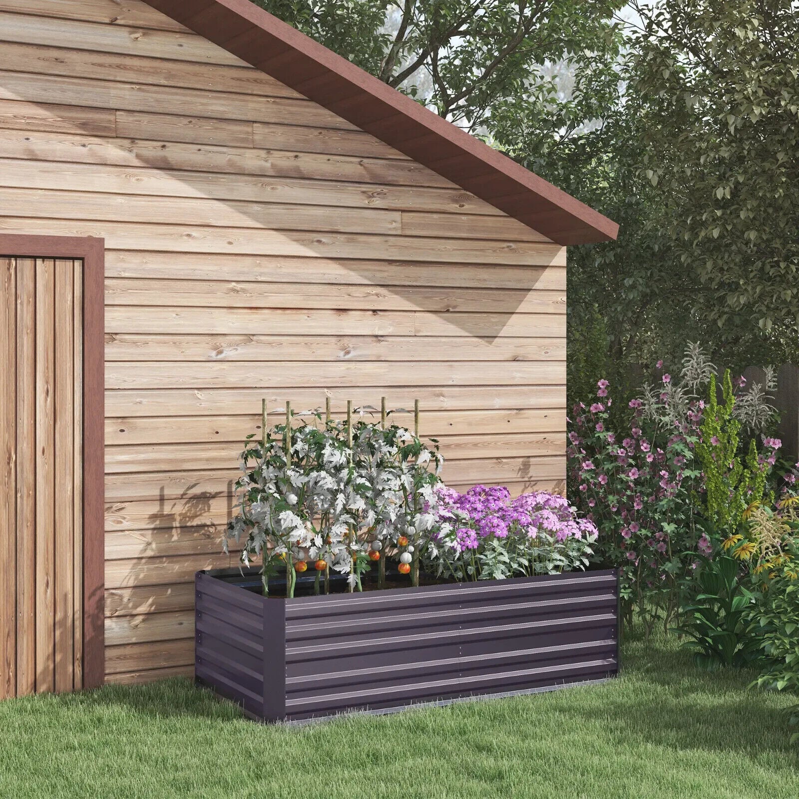 Galvanised Steel Raised Garden Beds Outdoor Planter Grey with Rods 180x90x59cm - Home and Garden Furniture Shop - #rustic - furniture#