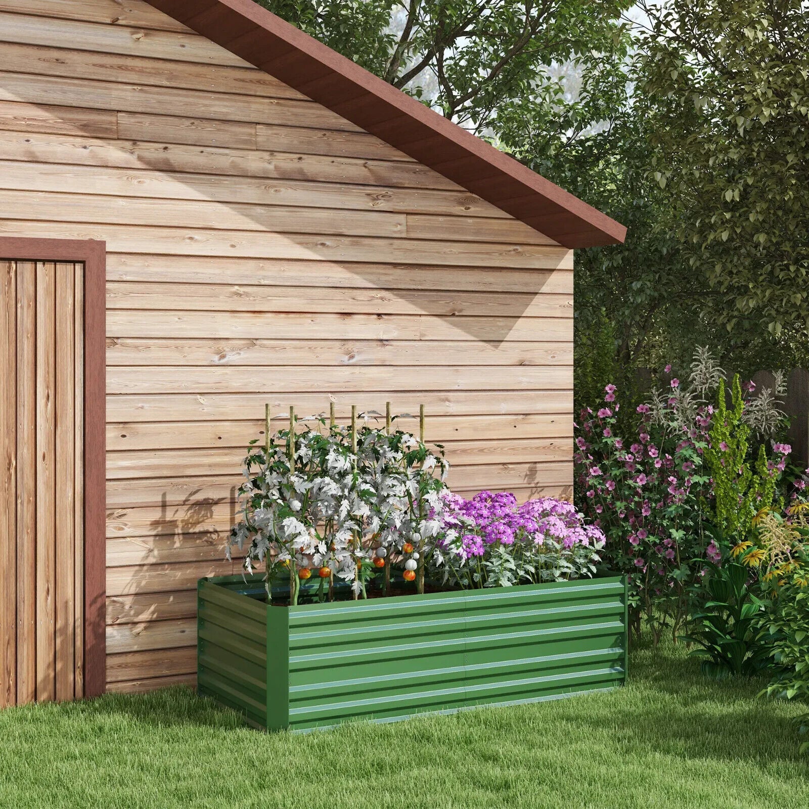 Galvanised Steel Raised Garden Beds Outdoor Planter with Reinforced Rods Green - Home and Garden Furniture Shop - #rustic - furniture#