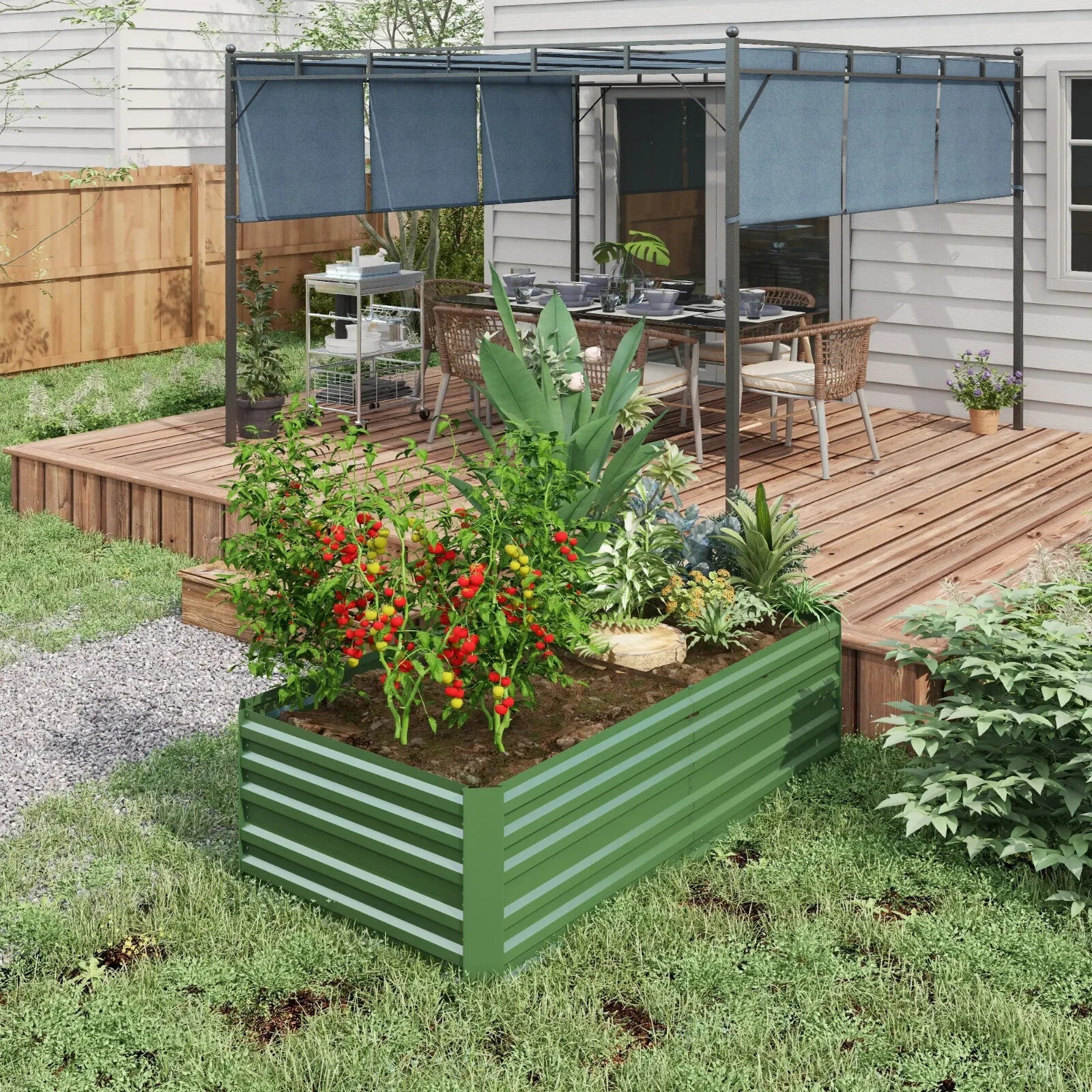 Galvanised Steel Raised Garden Beds Outdoor Planter with Reinforced Rods Green - Home and Garden Furniture Shop - rustic - furniture