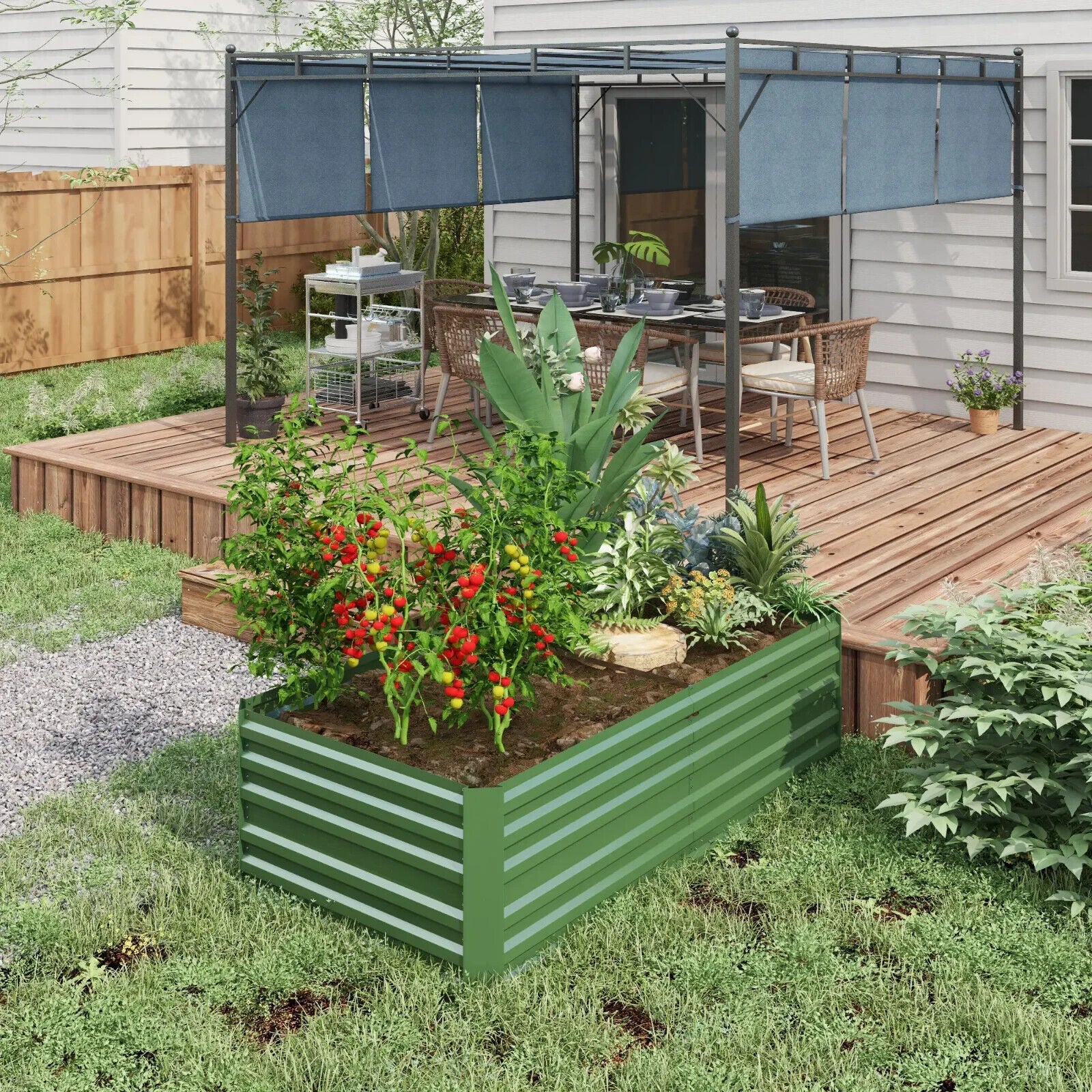 Galvanised Steel Raised Garden Beds Outdoor Planter with Reinforced Rods Green - Home and Garden Furniture Shop - #rustic - furniture#