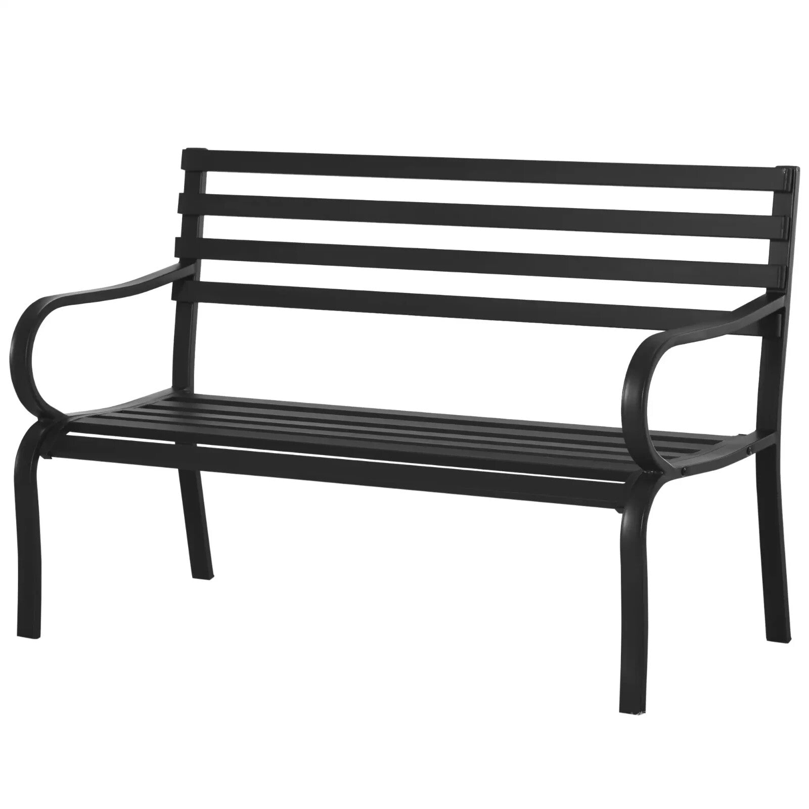 Garden Bench 2 - Seater Powder Coated Steel Frame with Slatted Backrest Black - Home and Garden Furniture Shop - rustic - furniture