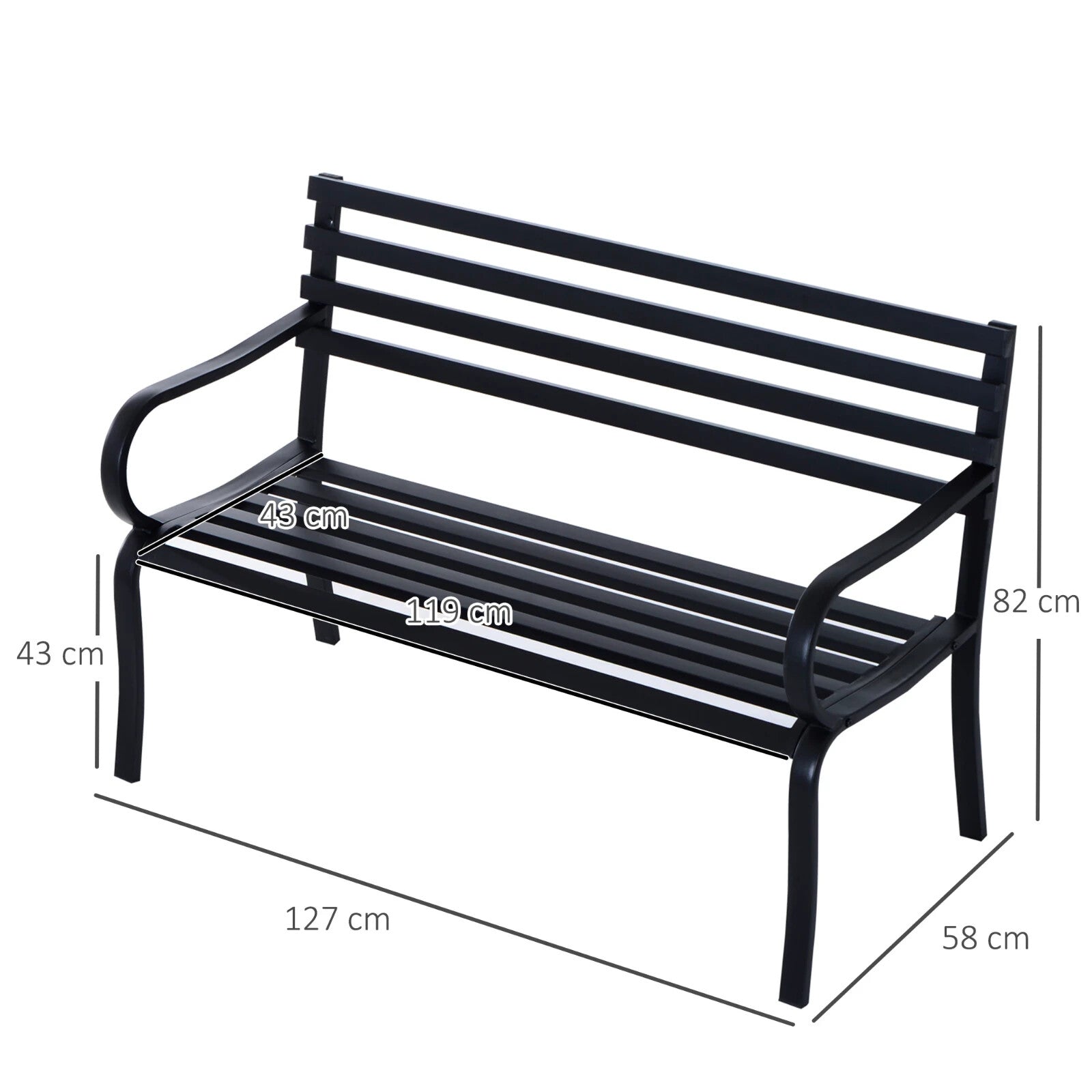 Garden Bench 2 - Seater Powder Coated Steel Frame with Slatted Backrest Black - Home and Garden Furniture Shop - rustic - furniture