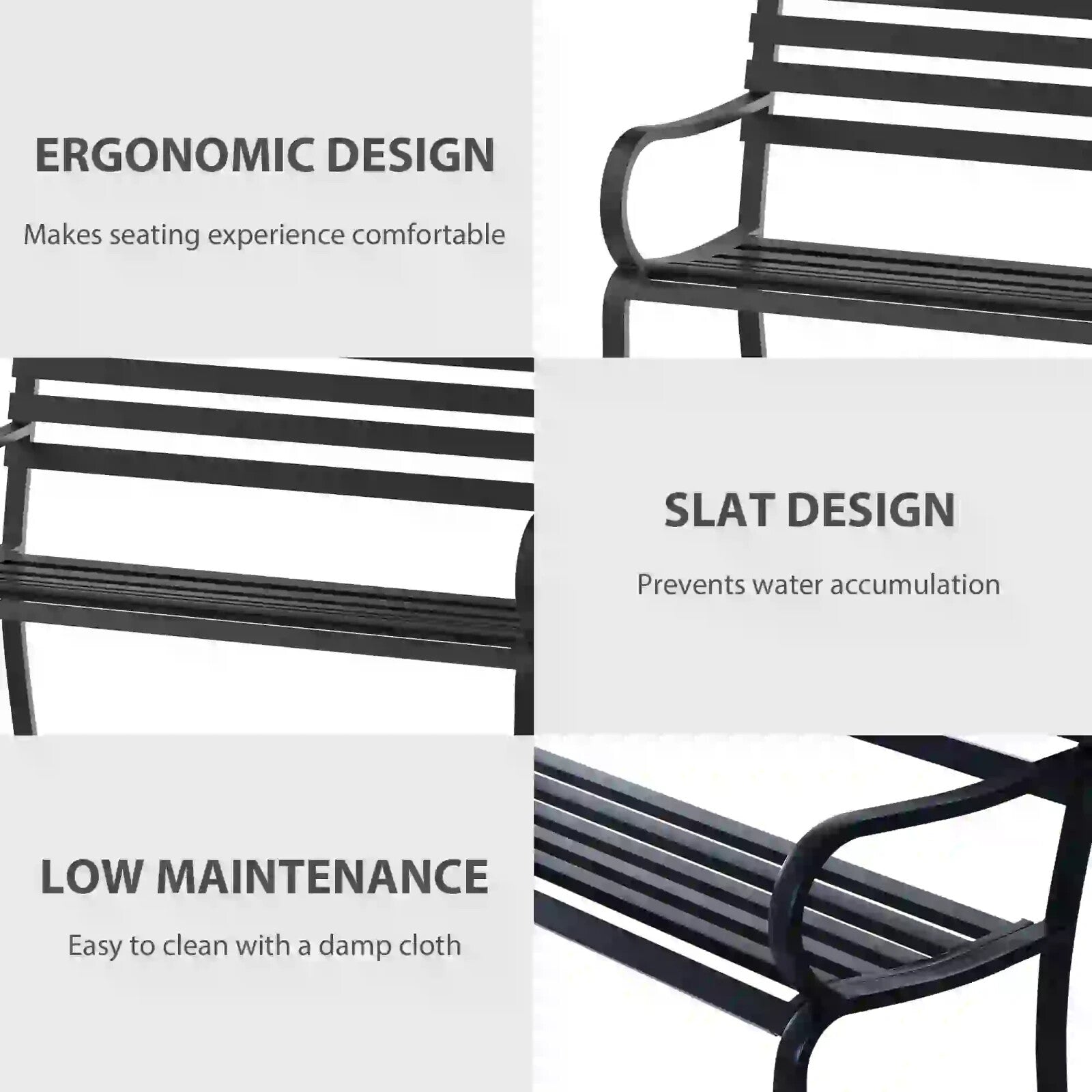 Garden Bench 2 - Seater Powder Coated Steel Frame with Slatted Backrest Black - Home and Garden Furniture Shop - rustic - furniture