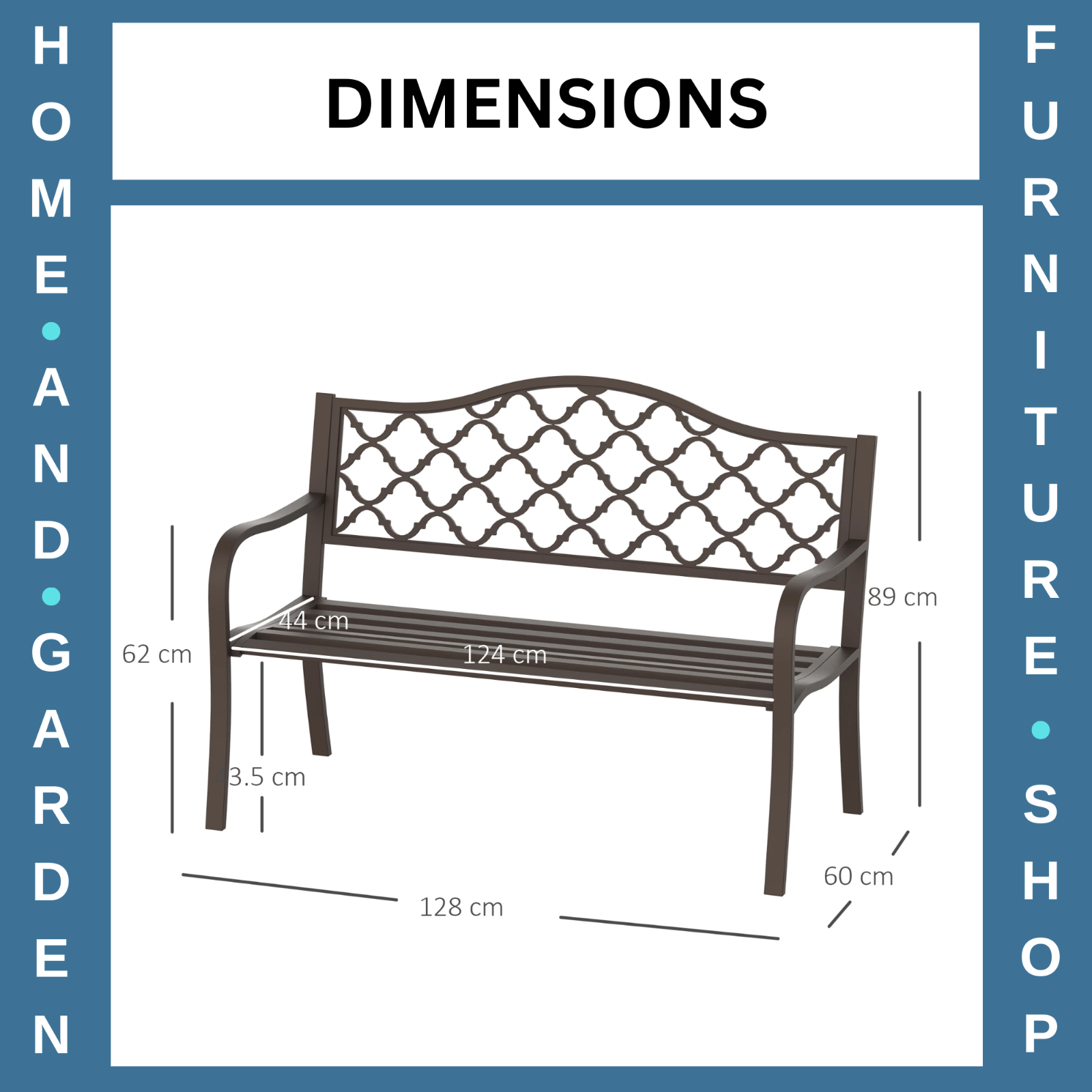 Garden Bench 2 - Seater Powder Coated Weather - Resistant with Slatted Seat Brown - Home and Garden Furniture Shop - rustic - furniture