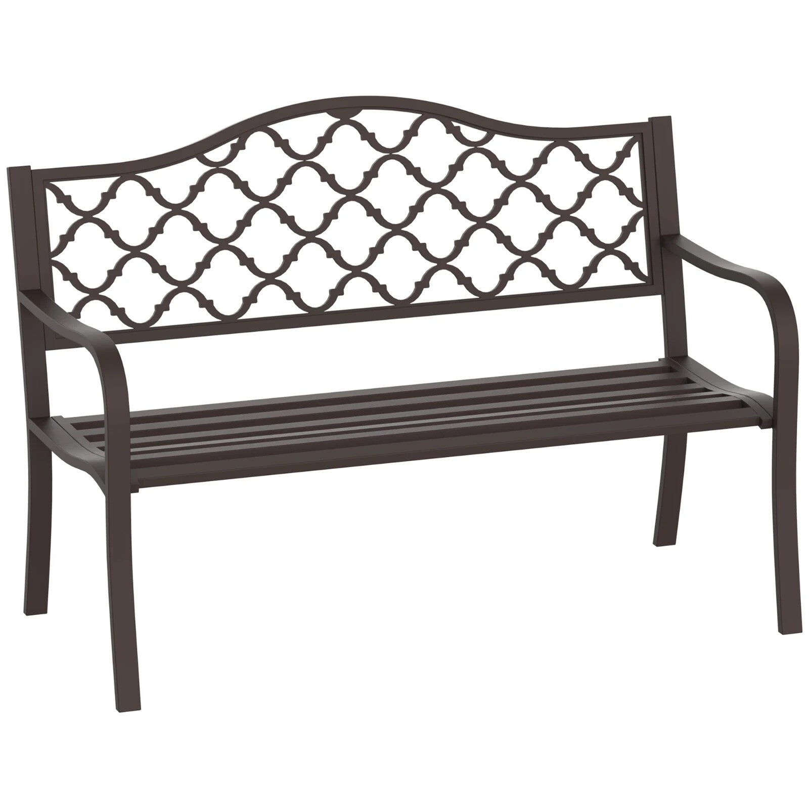 Garden Bench 2 - Seater Powder Coated Weather - Resistant with Slatted Seat Brown - Home and Garden Furniture Shop - rustic - furniture