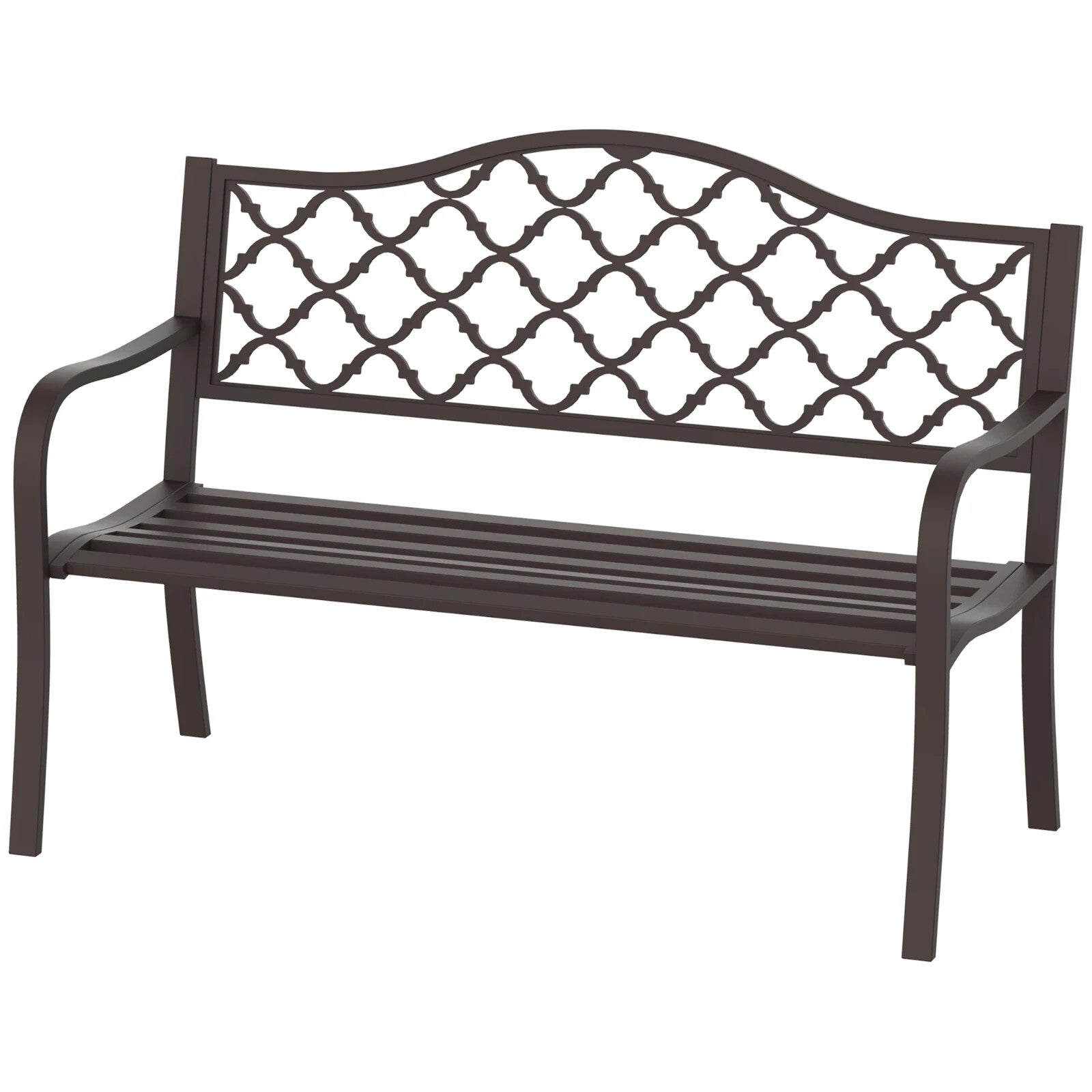 Garden Bench 2 - Seater Powder Coated Weather - Resistant with Slatted Seat Brown - Home and Garden Furniture Shop - rustic - furniture