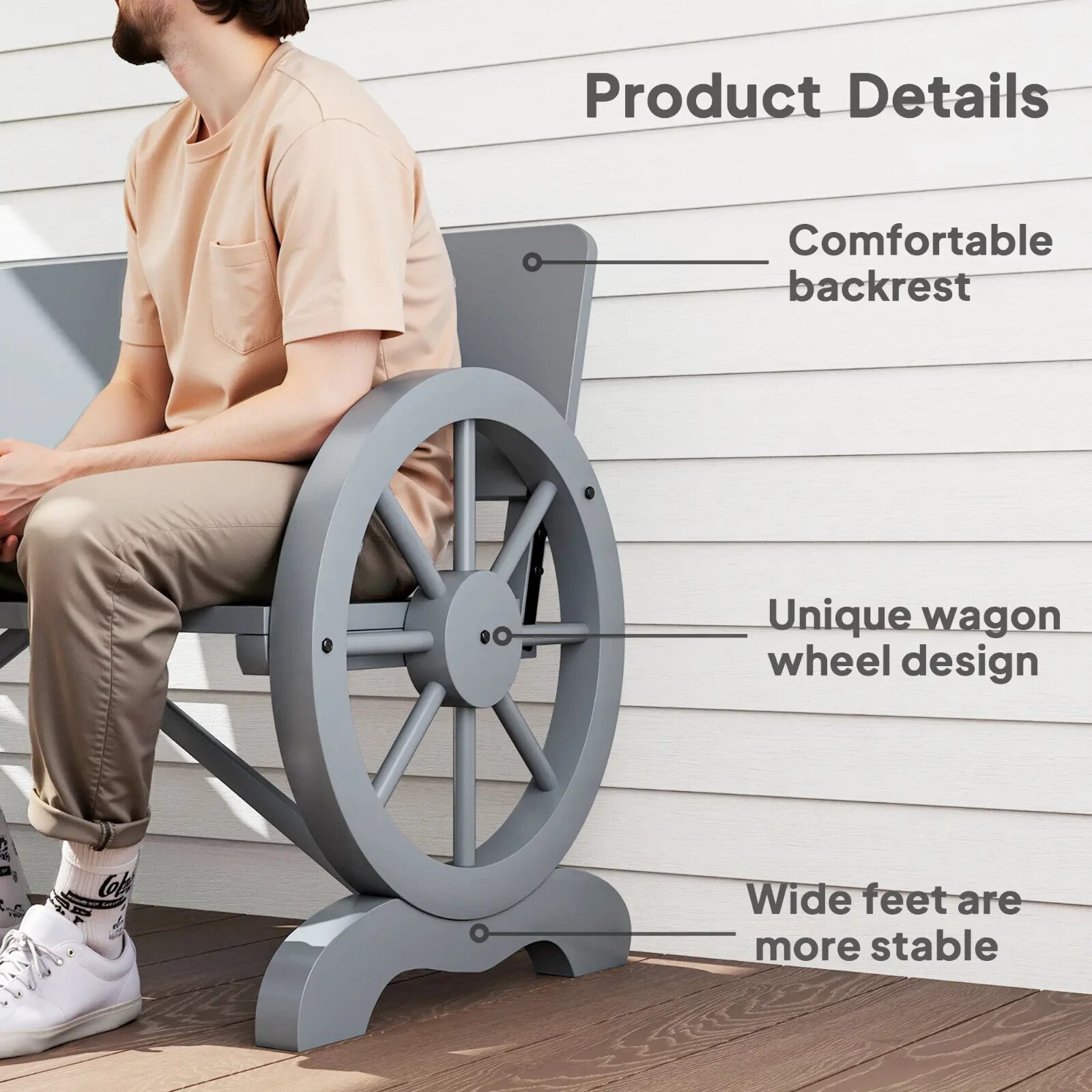 Garden Bench 2 - Seater Wagon Wheel Design Loveseat w/ High Back Carbonized Grey - Home and Garden Furniture Shop - rustic - furniture