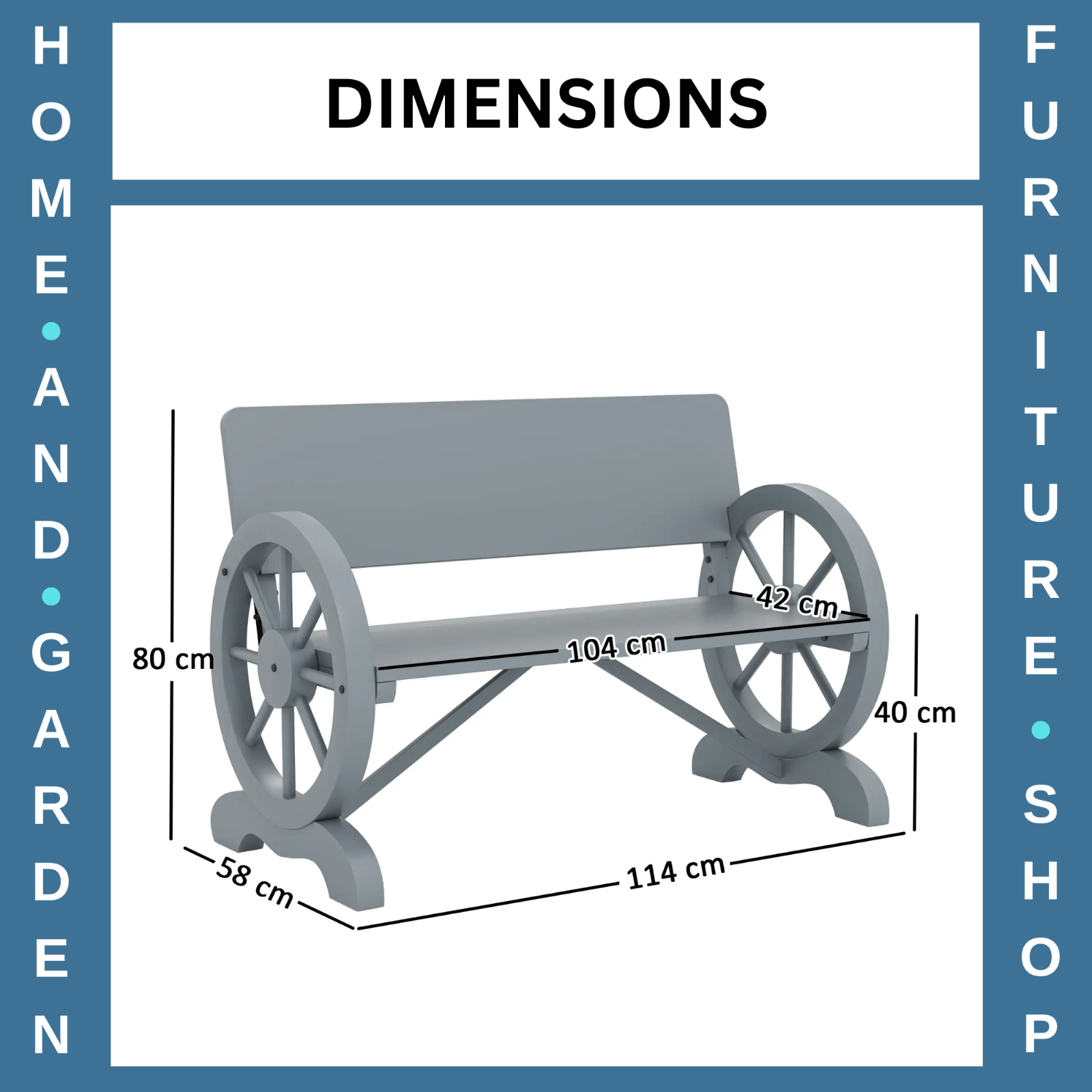 Garden Bench 2 - Seater Wagon Wheel Design Loveseat w/ High Back Carbonized Grey - Home and Garden Furniture Shop - rustic - furniture