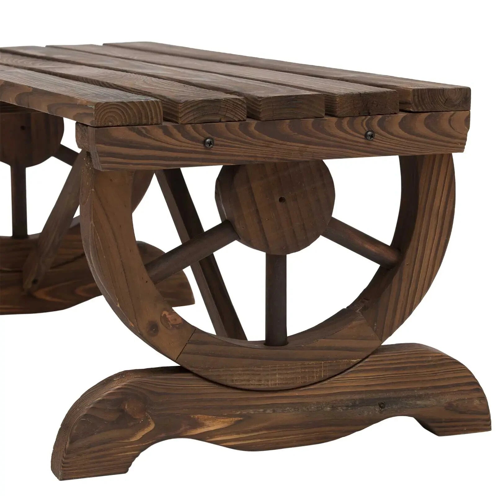 Garden Bench 2 - Seater Wagon Wheel Legs Design Loveseat with Slatted Seat Brown - Home and Garden Furniture Shop - rustic - furniture