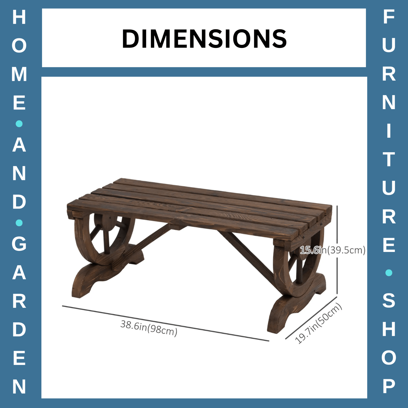 Garden Bench 2 - Seater Wagon Wheel Legs Design Loveseat with Slatted Seat Brown - Home and Garden Furniture Shop - rustic - furniture