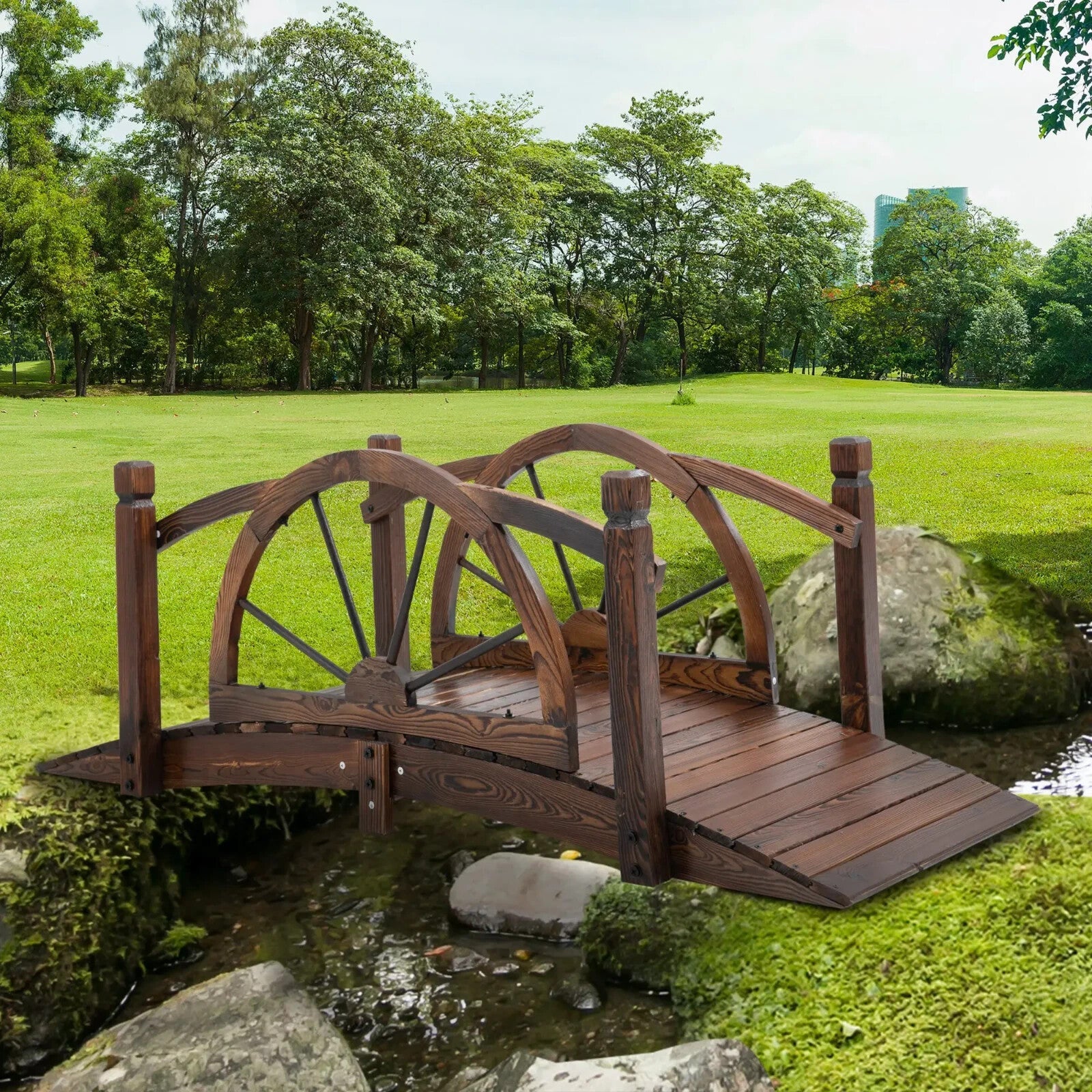 Garden Bridge with Safety Guardrail Wheel Form w/ High Side Carbonised Finish - Home and Garden Furniture Shop - rustic - furniture