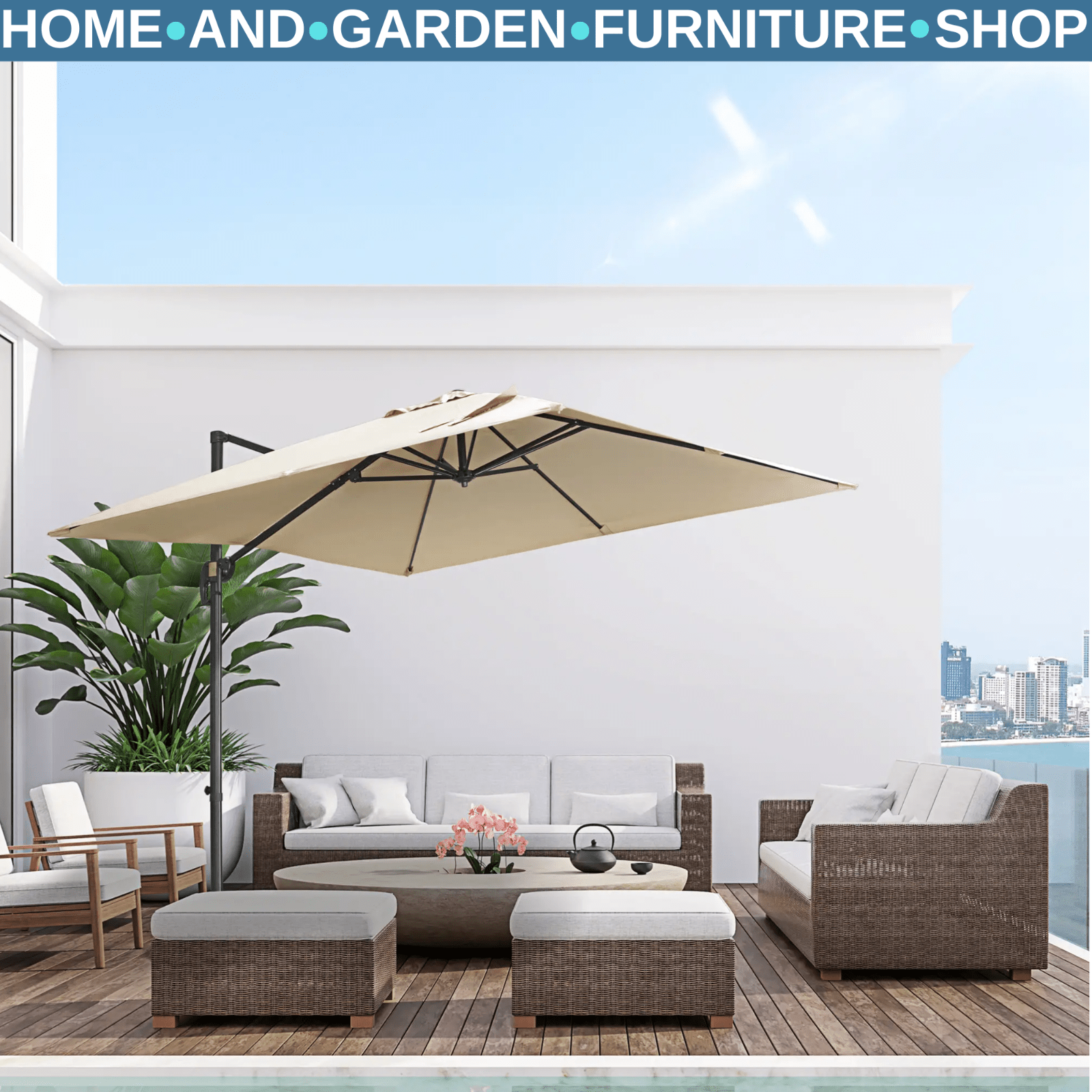 Garden Cantilever Parasol 2.7m Square Outdoor Umbrella 360 Rotation Patio Shade - Home and Garden Furniture Shop - rustic - furniture