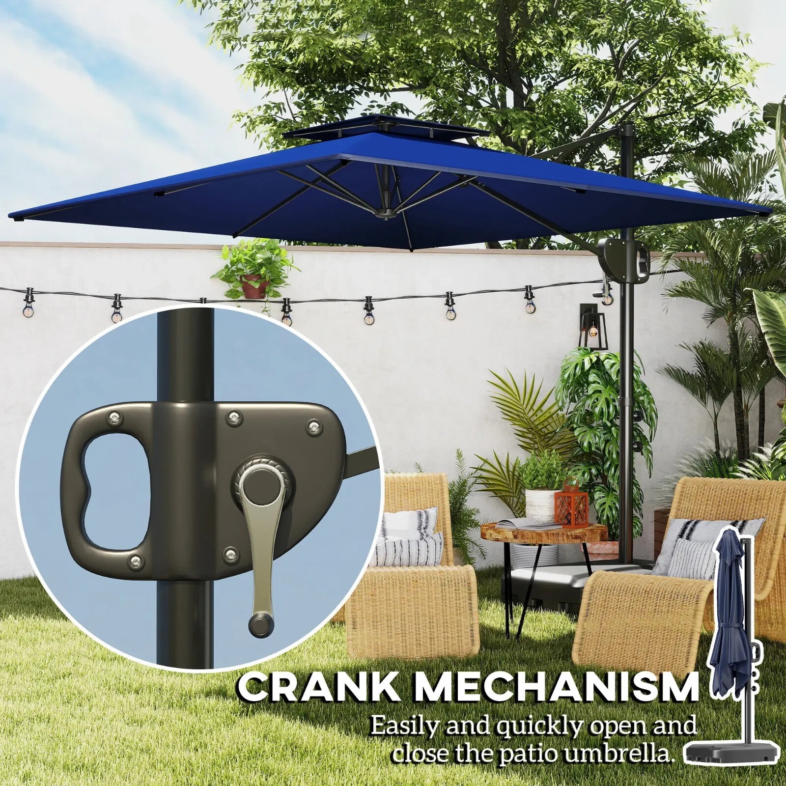 Garden Cantilever Parasol with Weighted Base, Tilt, and Crank - Dark Blue - Home and Garden Furniture Shop - rustic - furniture