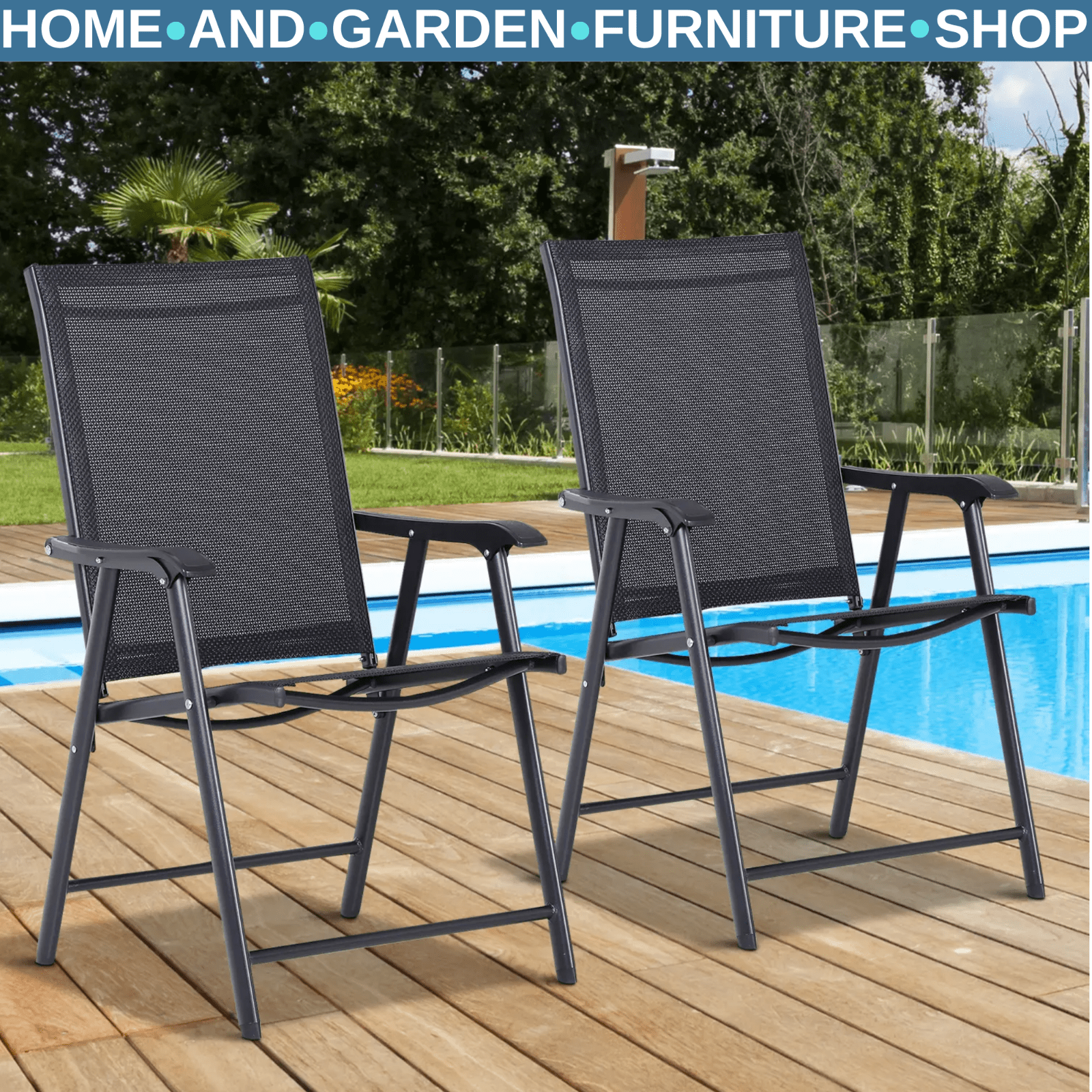 Garden Chairs Set of 2 with High Backrest, Mid - Rise Armrests & Wide Seat Black - Home and Garden Furniture Shop - rustic - furniture