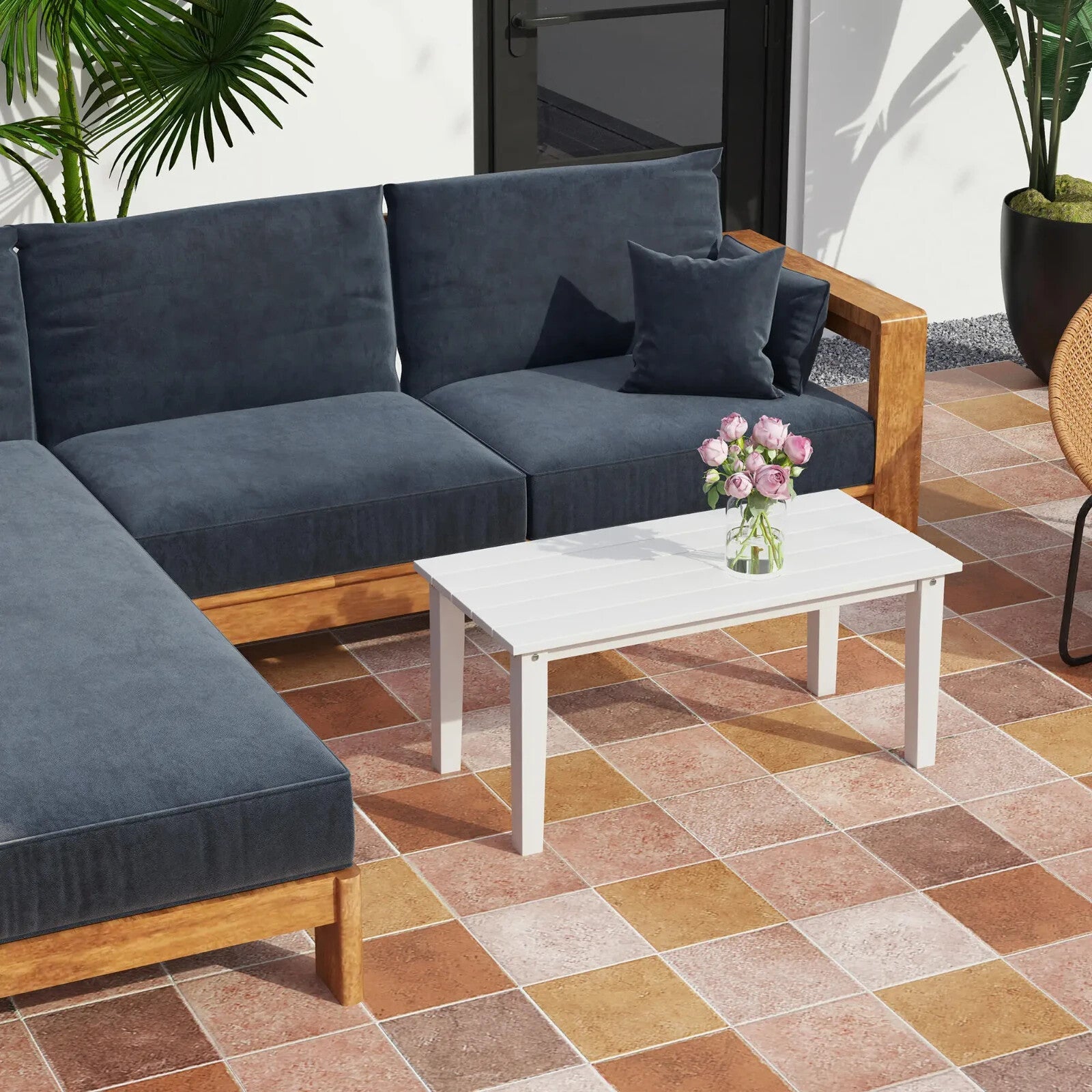 Garden Coffee Table Outdoor HDPE Table w/ Slatted Tabletop All Weather - Home and Garden Furniture Shop - rustic - furniture