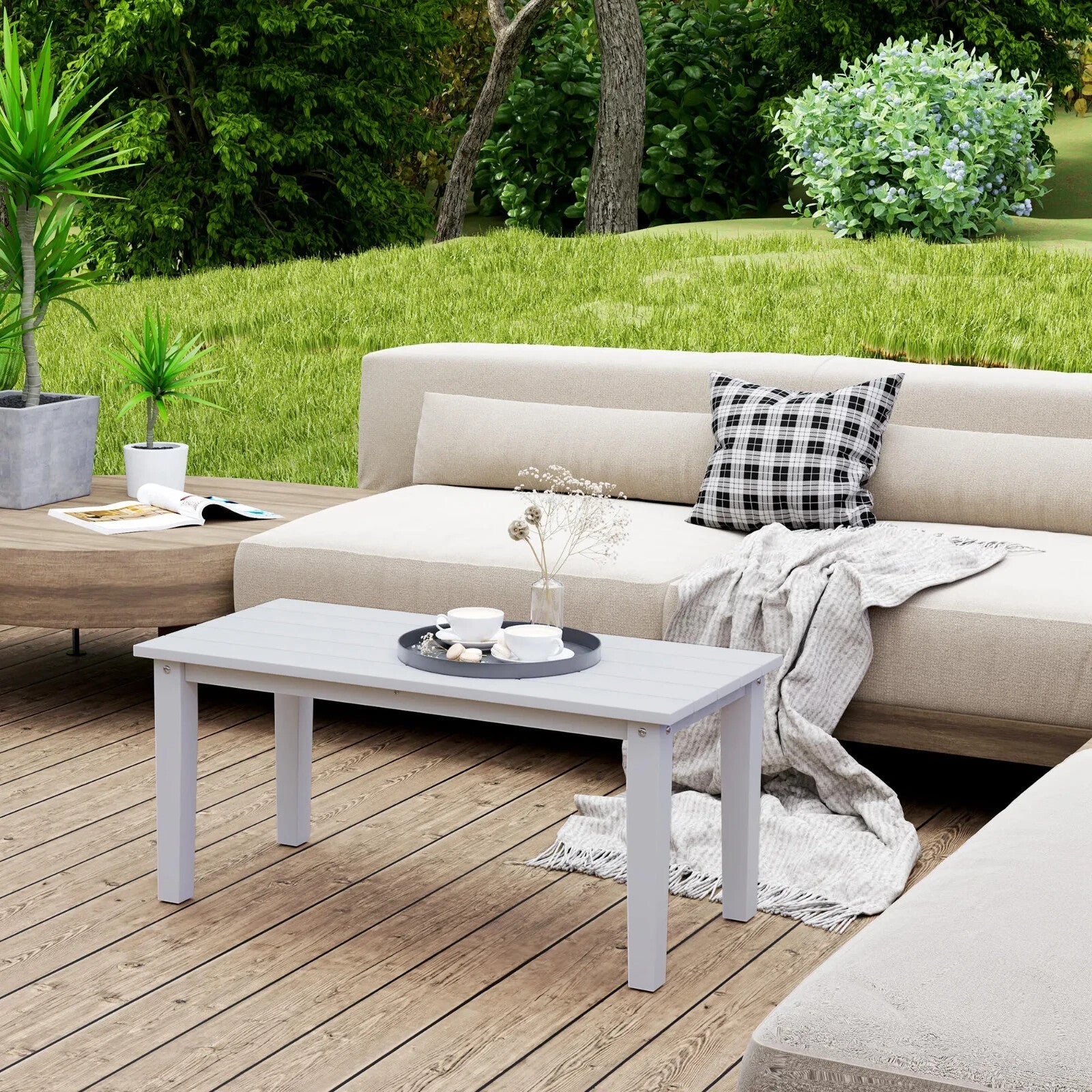 Garden Coffee Table Outdoor HDPE Table w/ Slatted Tabletop All Weather - Home and Garden Furniture Shop - rustic - furniture
