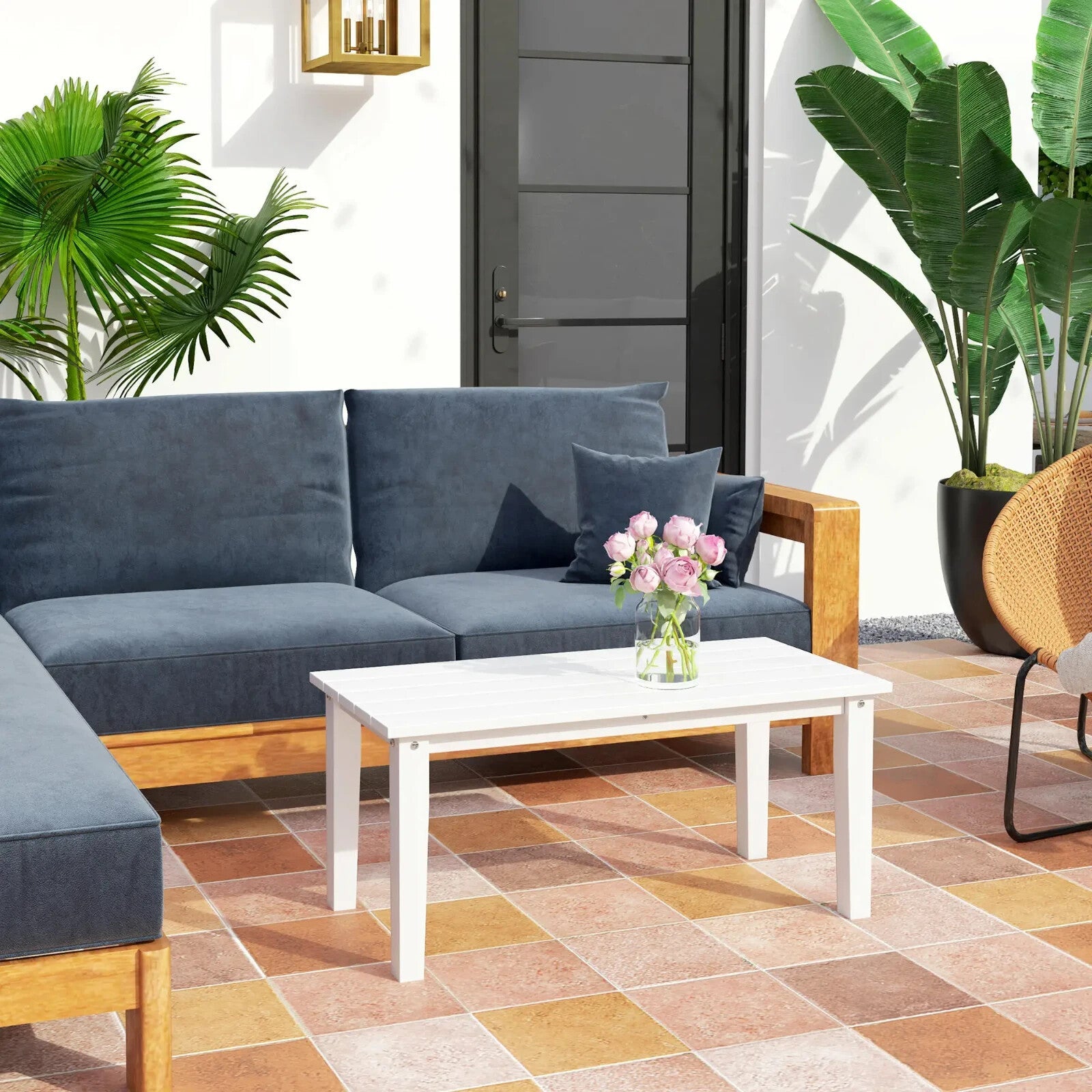 Garden Coffee Table Outdoor HDPE Table w/ Slatted Tabletop All Weather - Home and Garden Furniture Shop - rustic - furniture