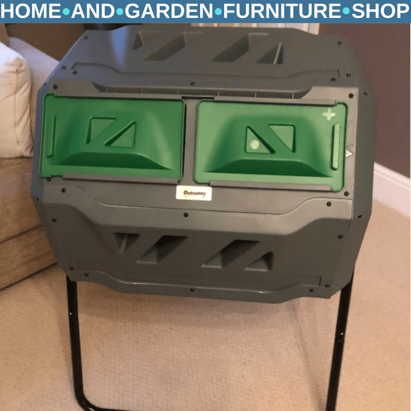 Garden Compost Bin Dual Chamber Rotating Composter with Sliding Doors 71x65x96cm - Home and Garden Furniture Shop - rustic - furniture