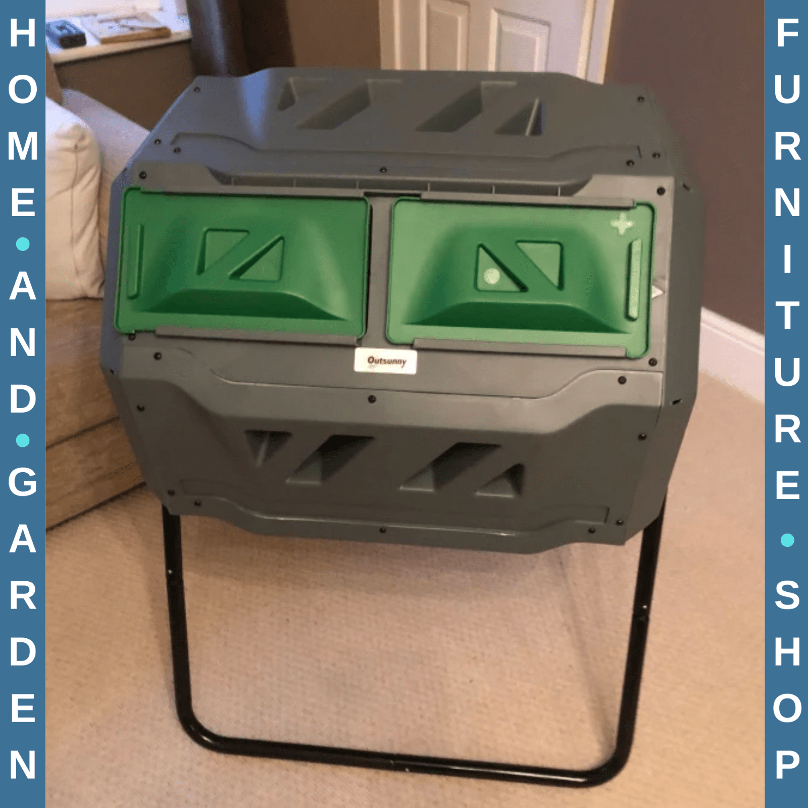 Garden Compost Bin Dual Chamber Rotating Composter with Sliding Doors 71x65x96cm - Home and Garden Furniture Shop - rustic - furniture